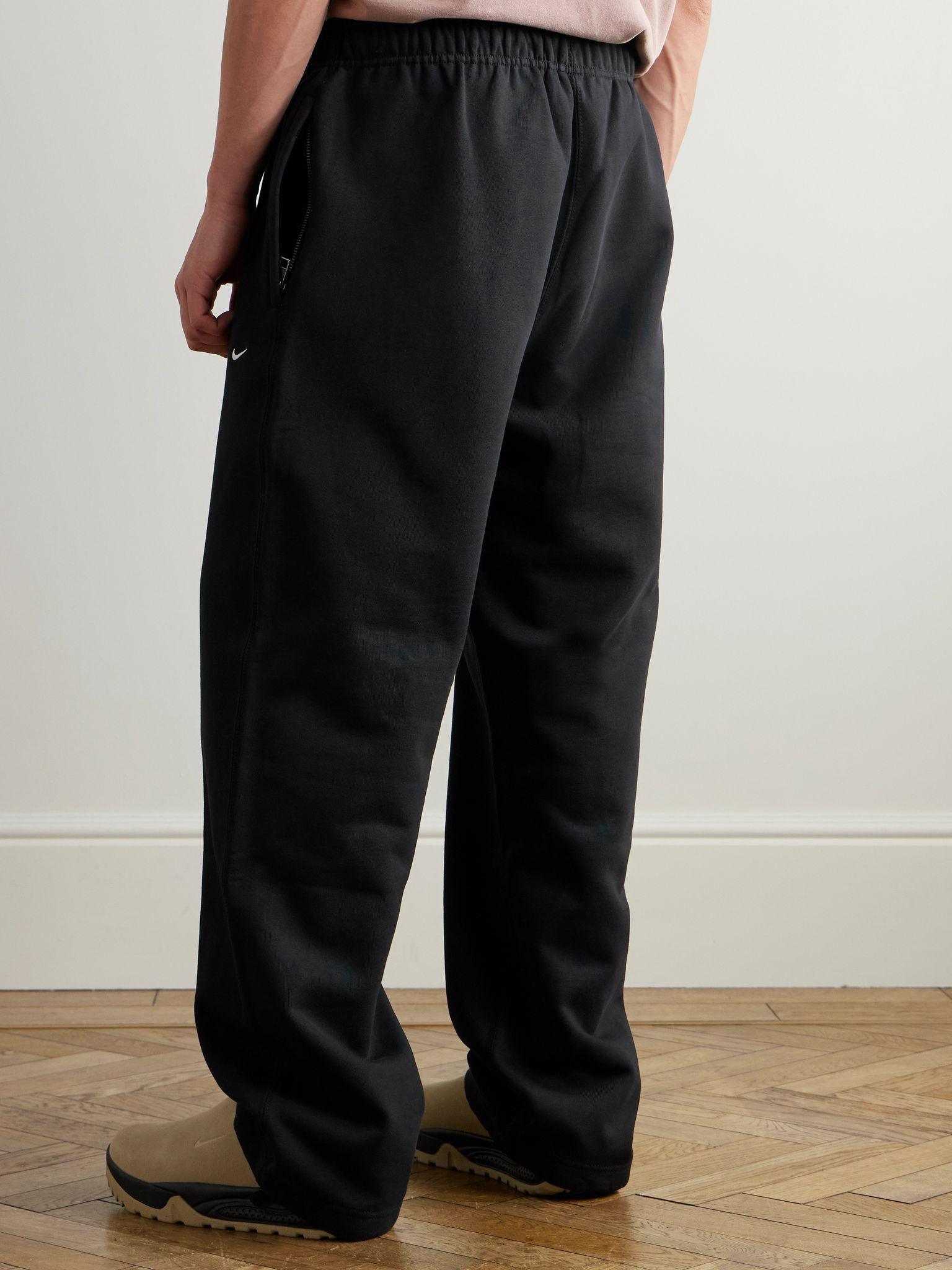 Solo Swoosh Straight-Leg Cotton-Blend Jersey Sweatpants Black - 4