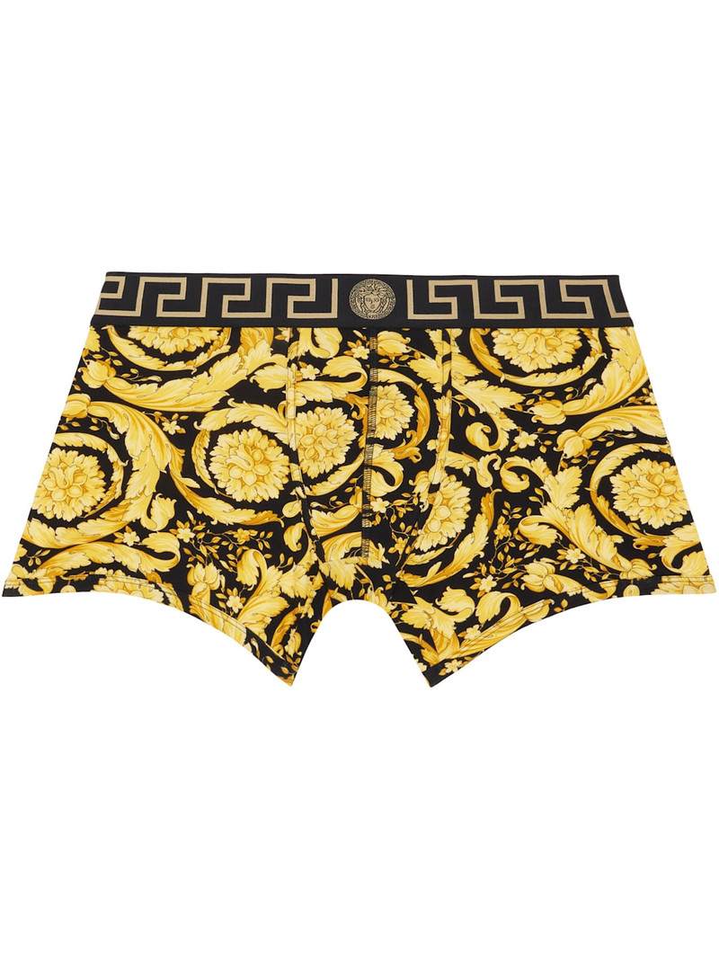 Black & Gold Printed Jacquard Cotton-Jersey Long Boxer Briefs 1