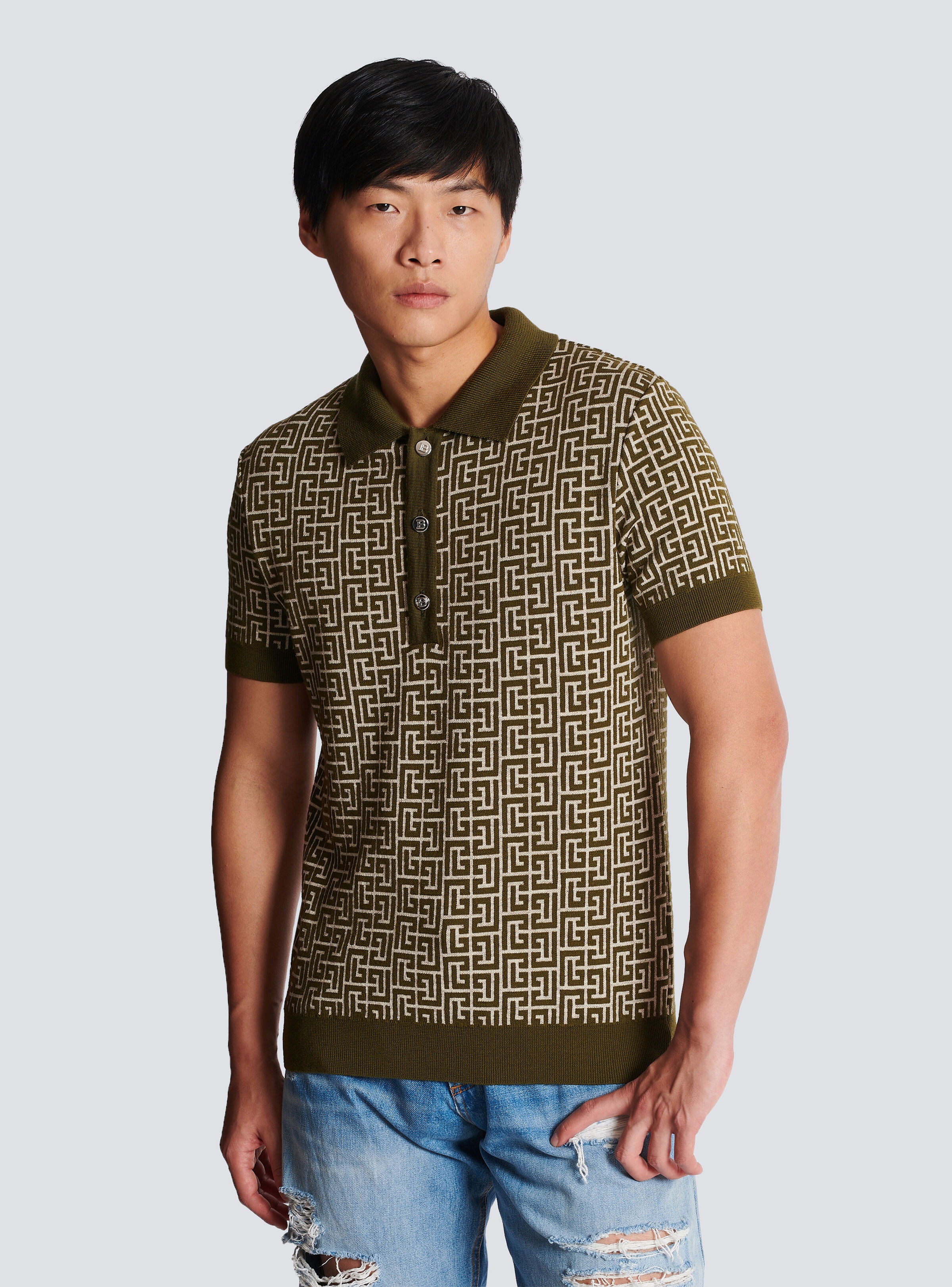 Wool polo shirt with monogram - 6