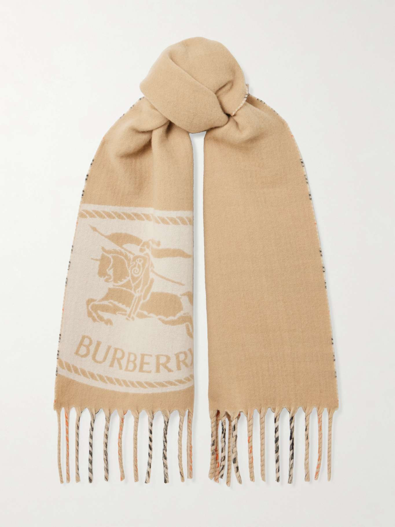 Fringed checked jacquard-knit cashmere scarf Sand - 1