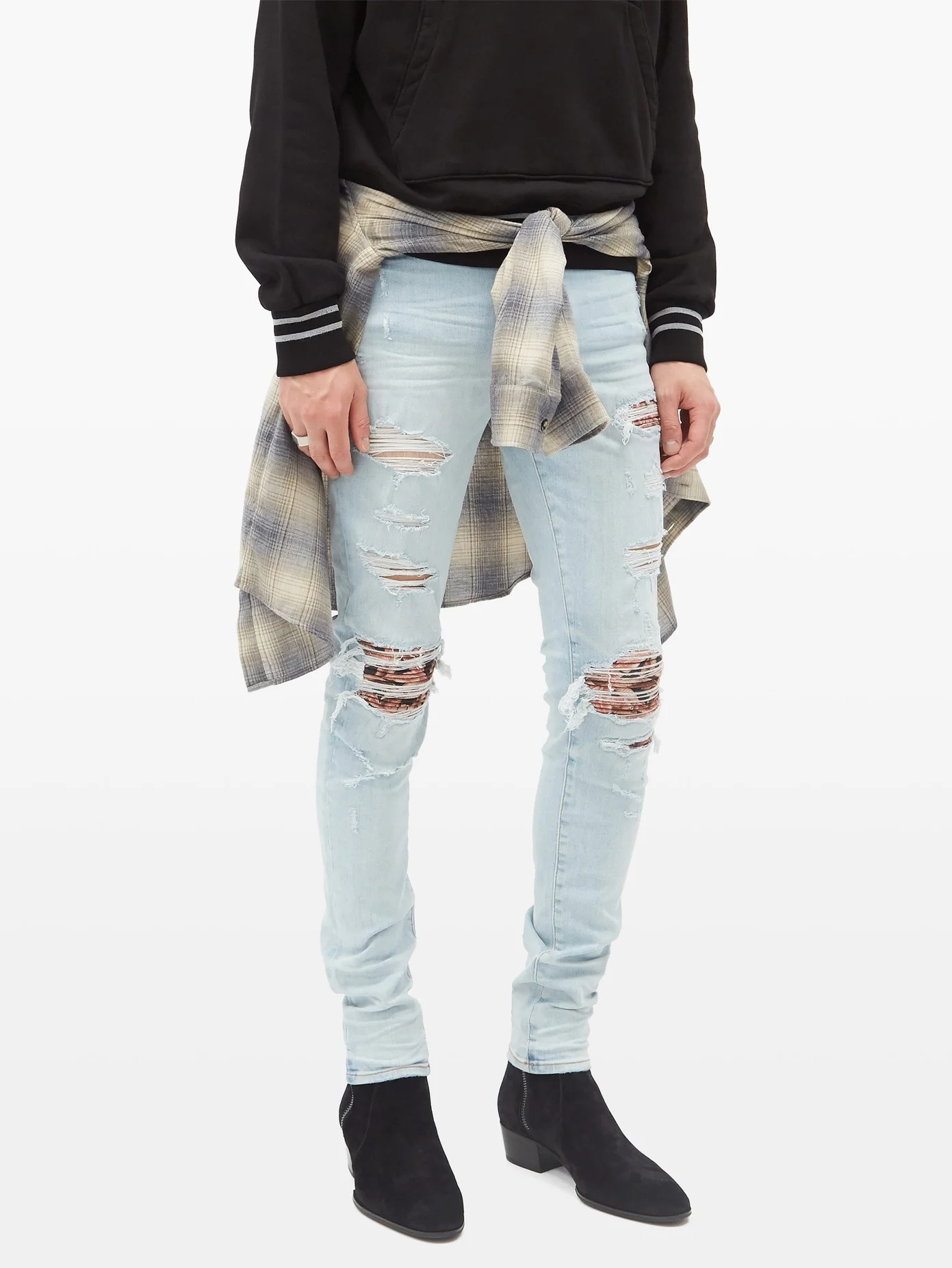 Distressed printed-patch skinny-leg jeans - 6