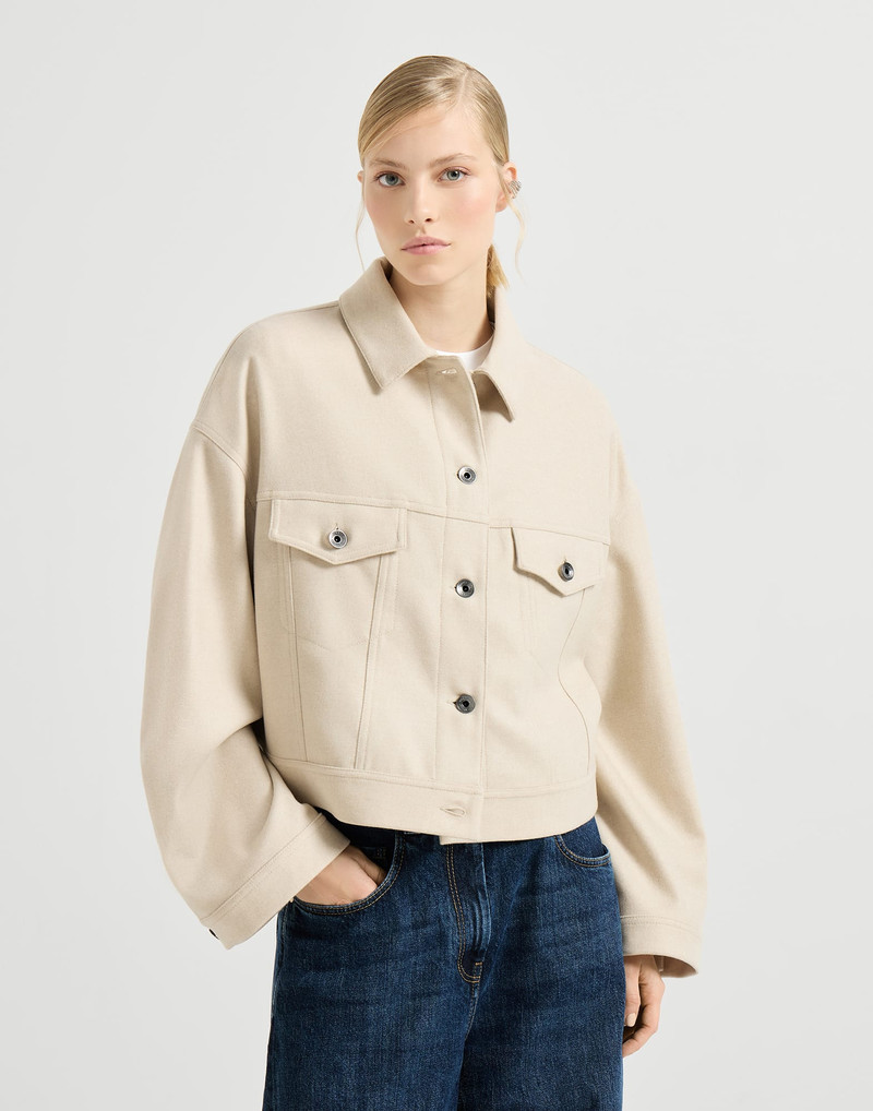 Brunello Cucinelli Lightweight wool cloth outerwear jacket with monili outlook