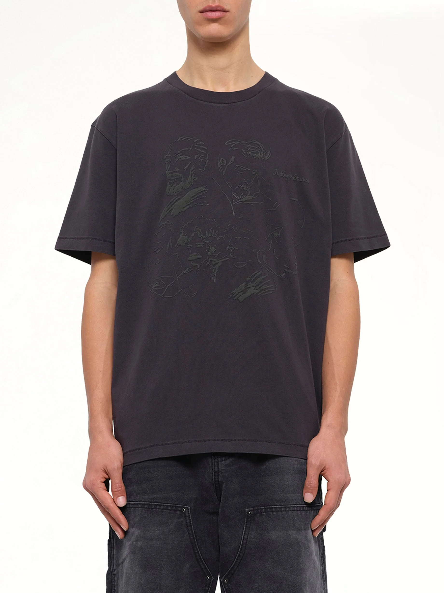 Sketched Faces T-Shirt in Washed Black - 1
