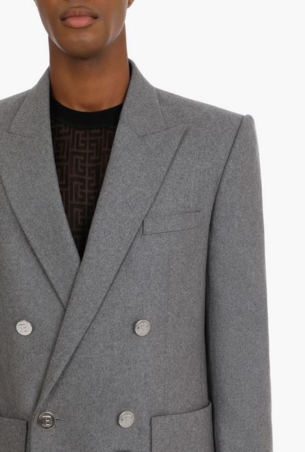 Heather gray wool blazer with double-breasted silver-tone buttoned closure - 6