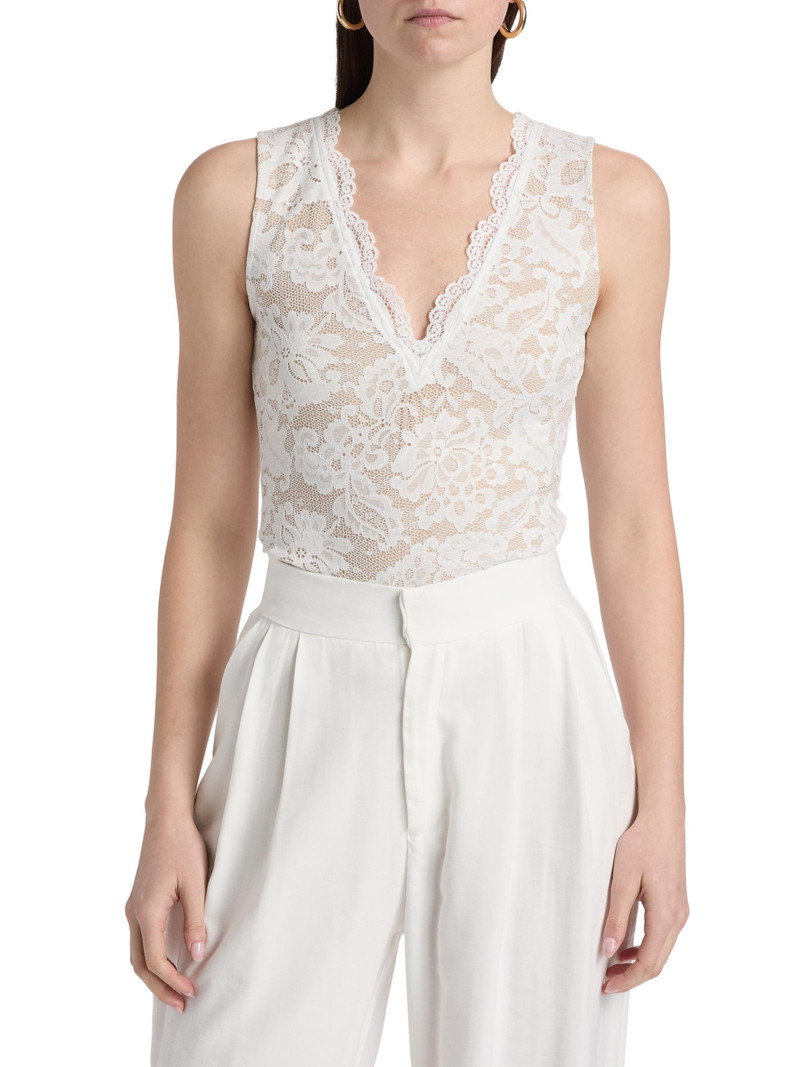 Women's Leila Floral Stretch-Lace Tank - White Beige 3