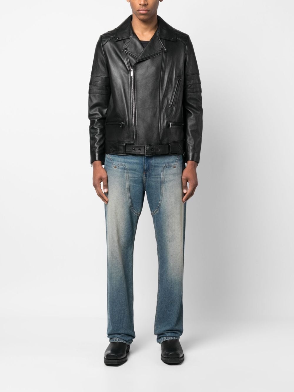 off-centre zip-fastening leather jacket - 3