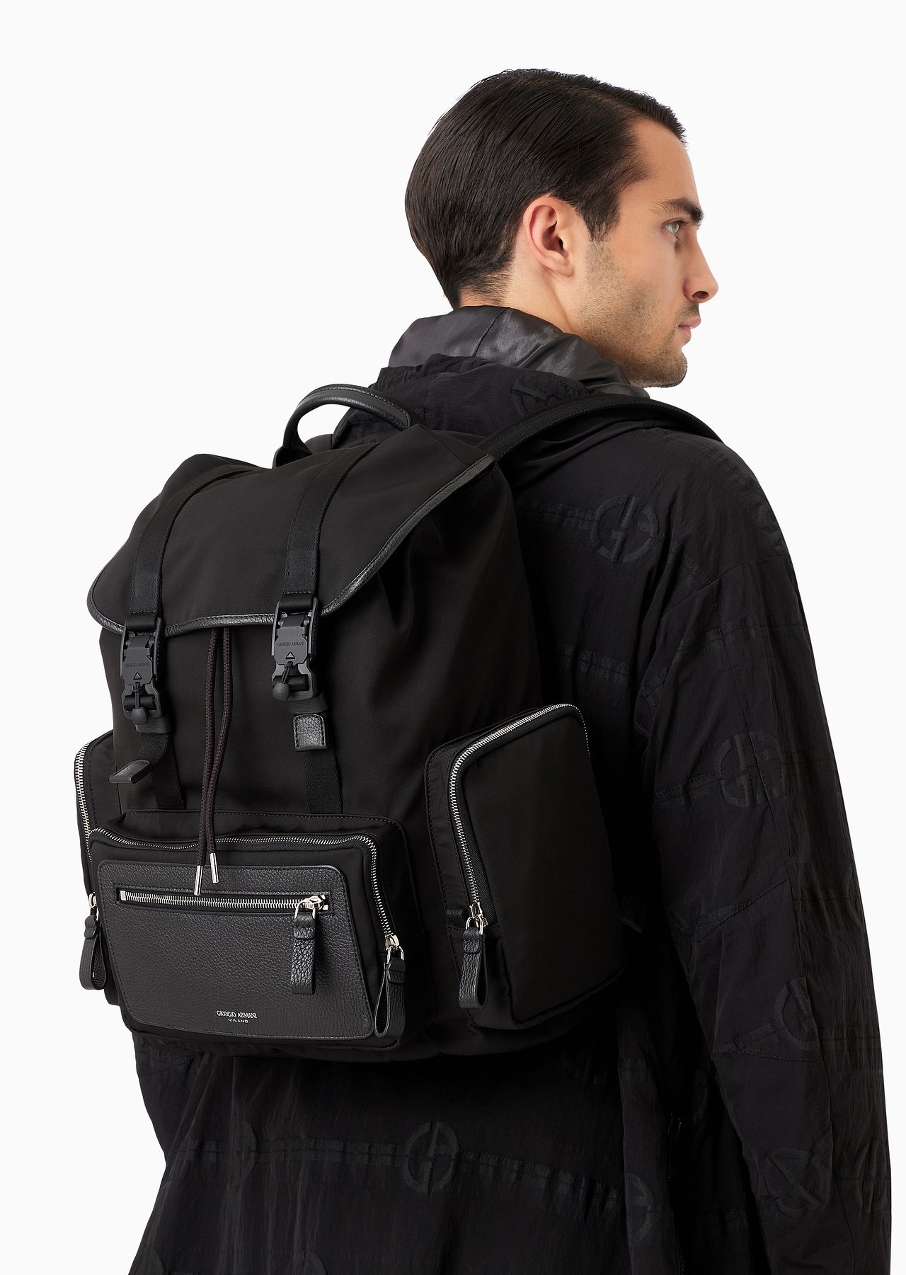 Recycled-nylon and pebbled-leather backpack ASV - 7