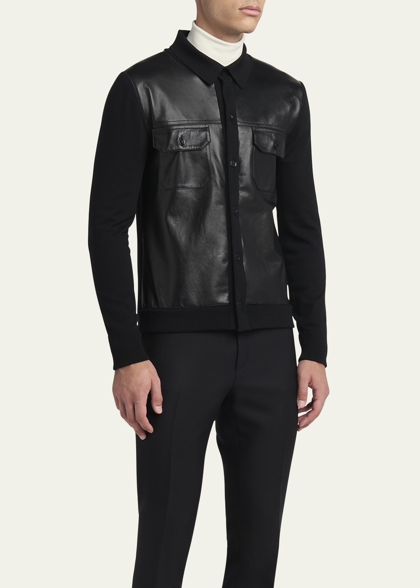 Men's Leather and Wool Overshirt - 4
