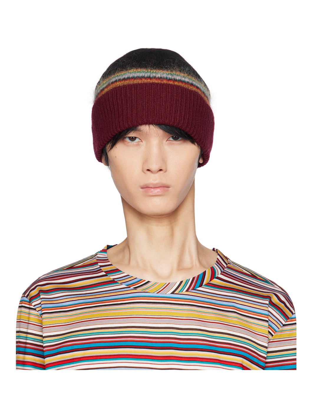 Black Signature Stripe Beanie - 1