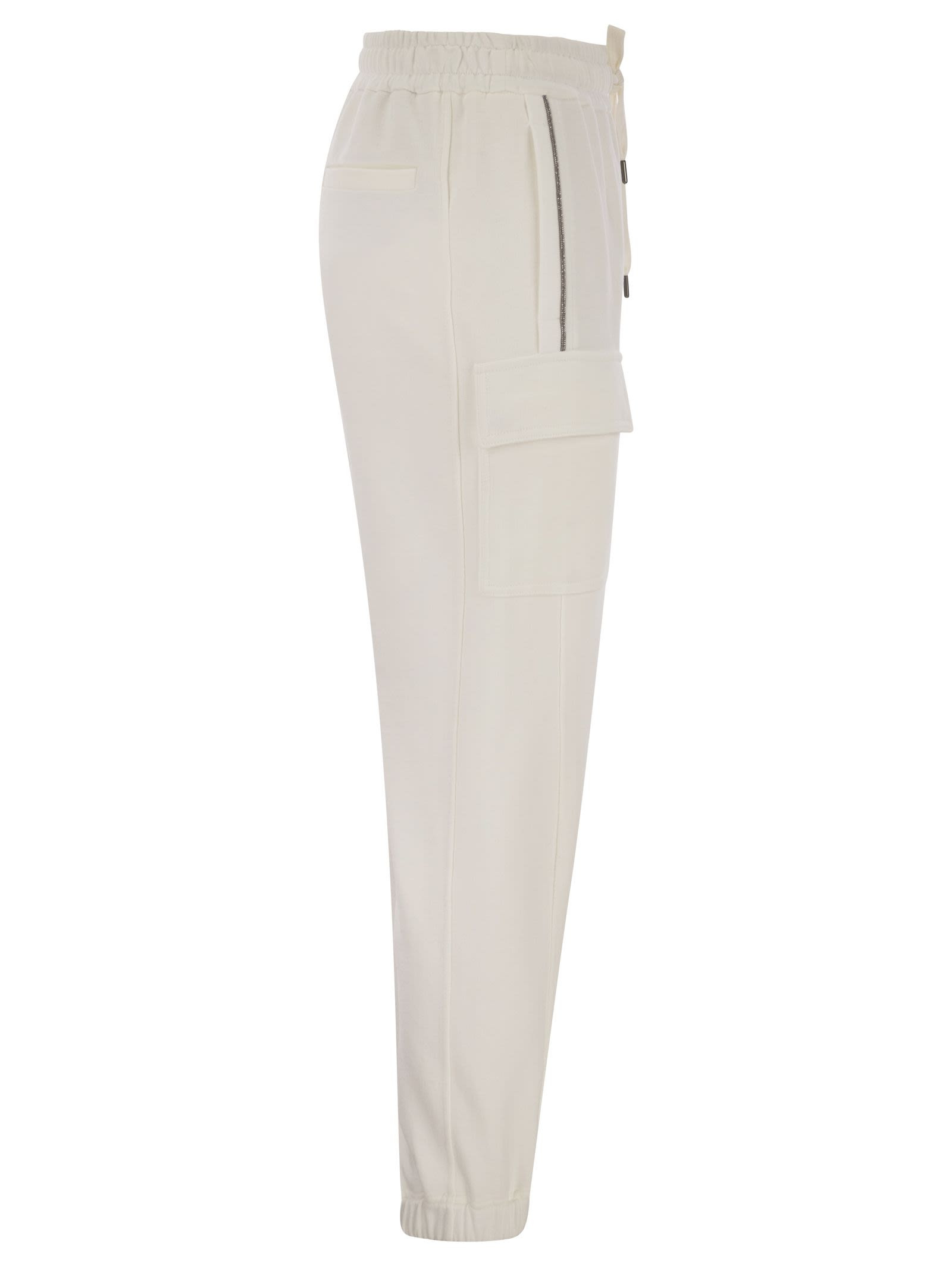 Brunello Cucinelli Women Smooth Cotton Fleece Cargo Pants With Monile - 3