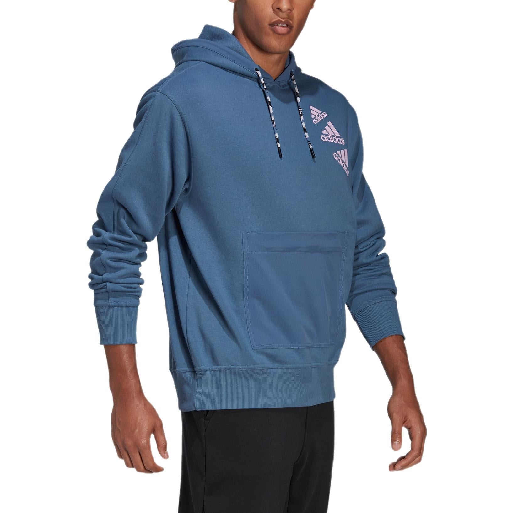 adidas Solid Color Brand Drawstring Hooded Long Sleeves Hoodie Unisex Blue HL9382 - 4