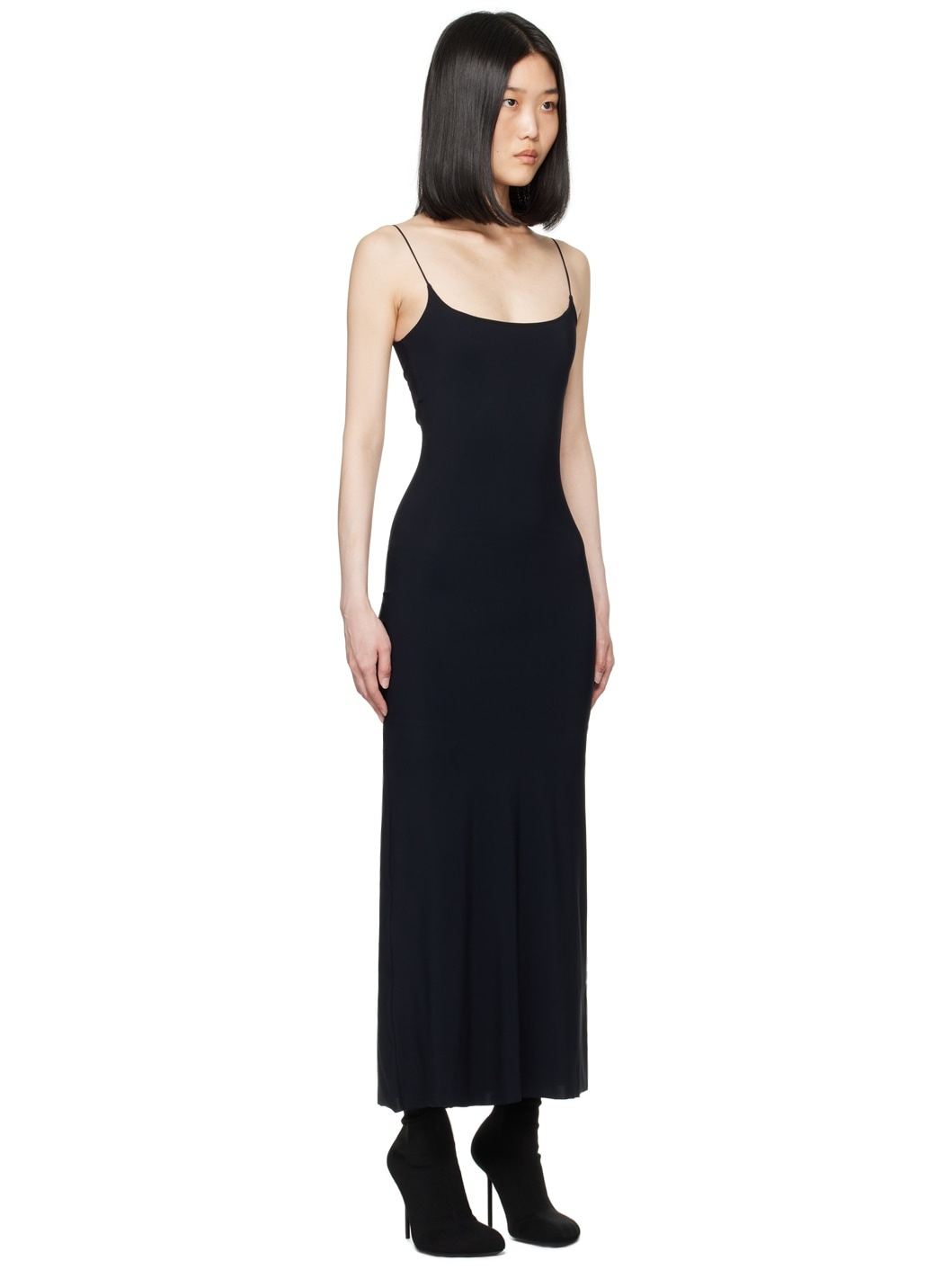 Black Scoop Neck Midi Dress - 2