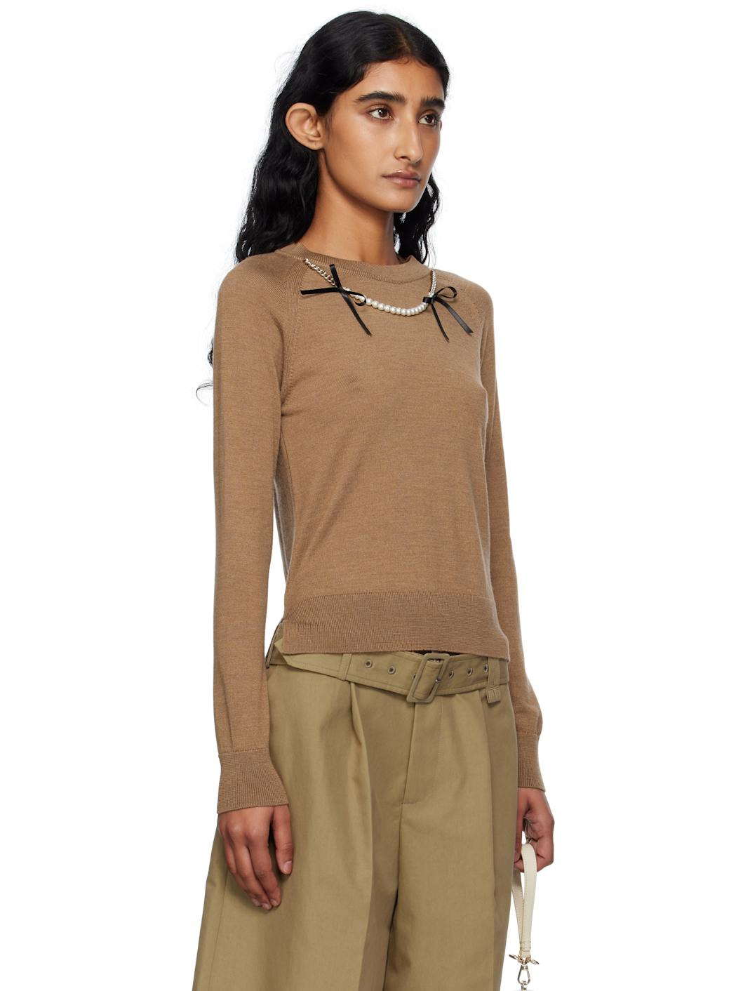 Brown Embellished Classic Sweater - 2