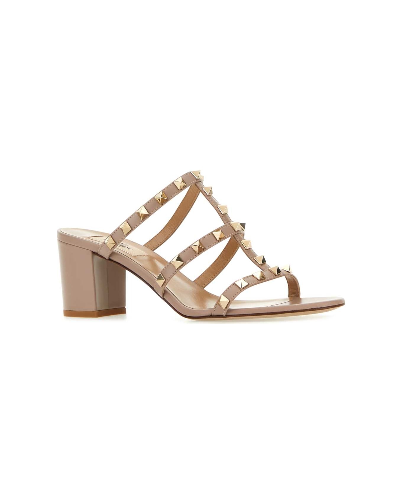 Light Pink Leather Rockstud Mules - 2