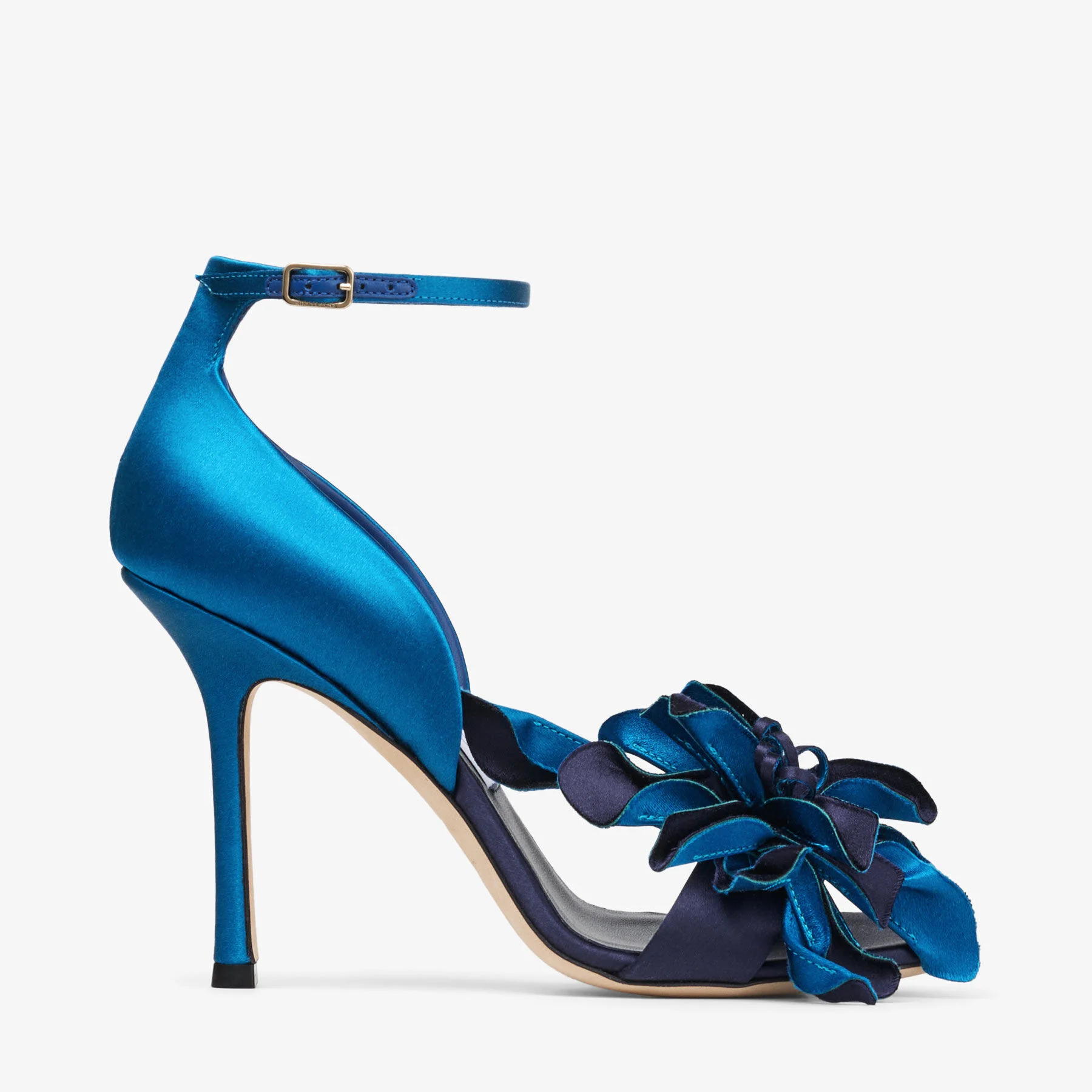 Coko 100 Marine and Lagoon Satin Sandals with Floral Accent - 1