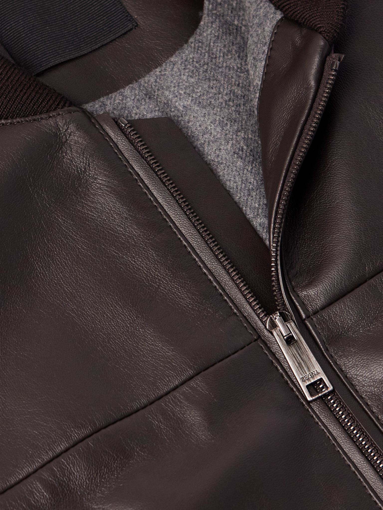 Slim-Fit Leather Jacket Brown - 4
