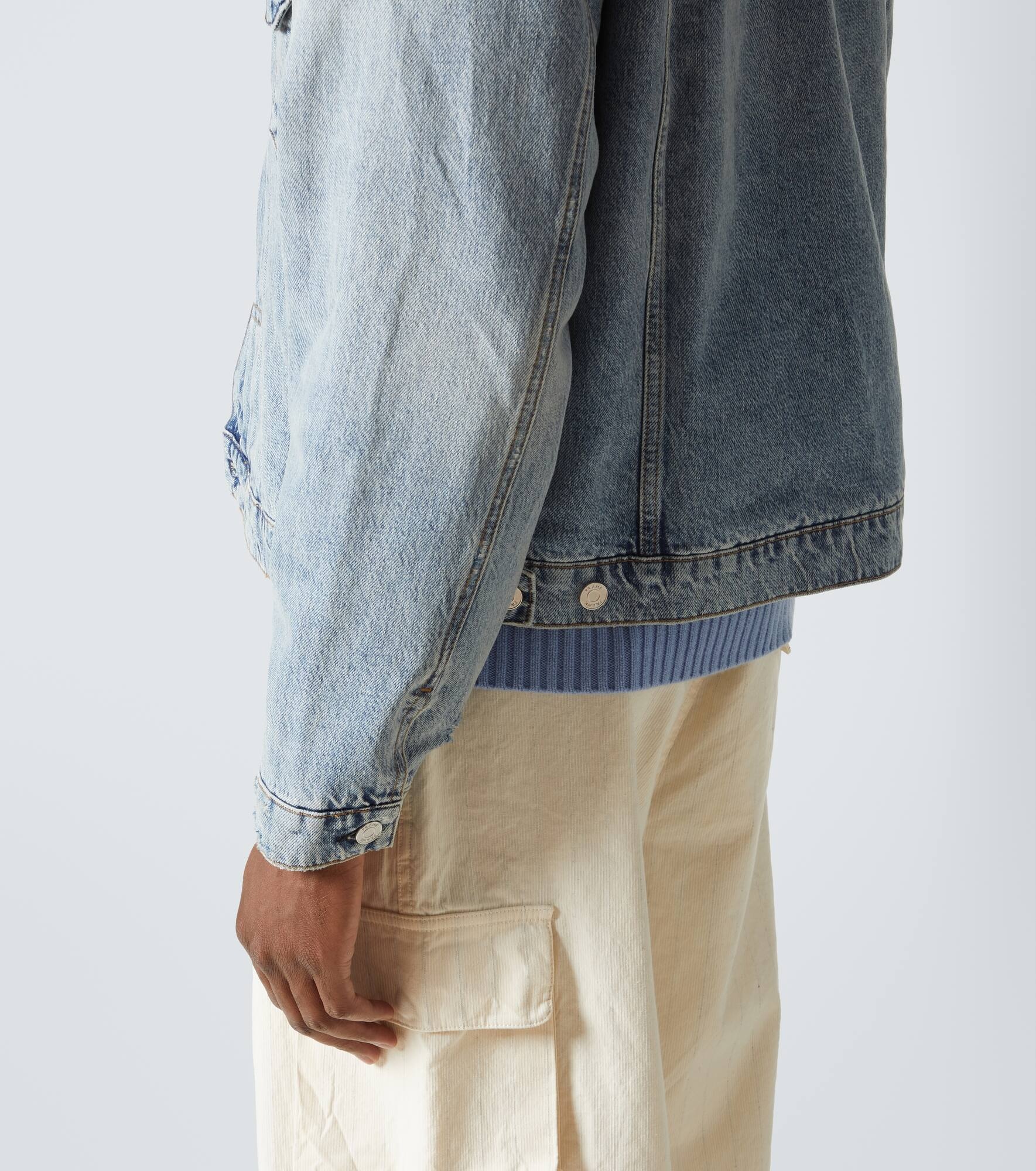Distressed suede-trimmed denim jacket - 6