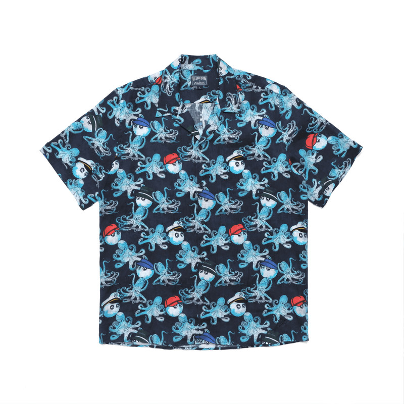 Vilebrequin Men Printed Linen Bowling Shirt - Vilebrequin X Malbon outlook