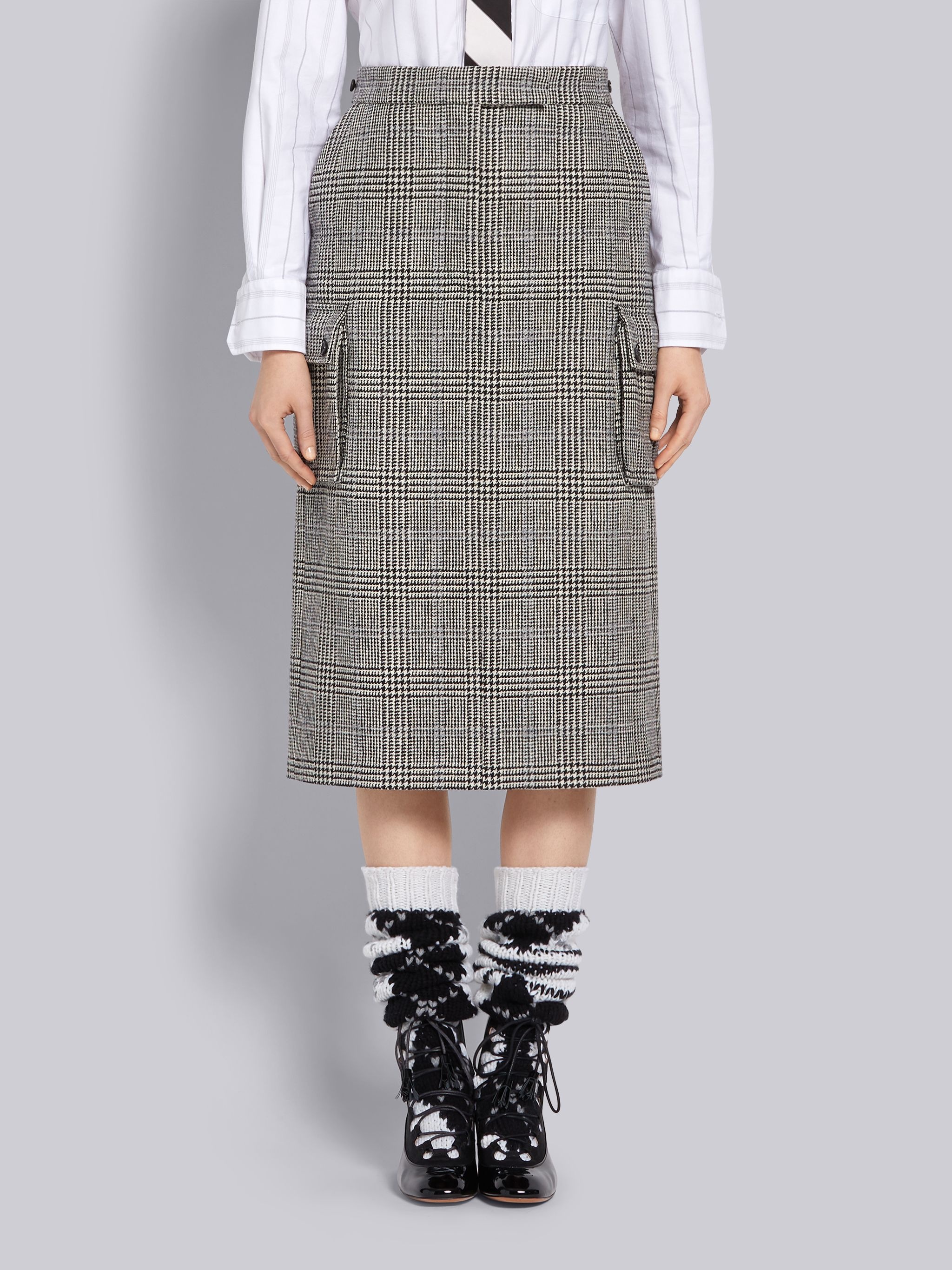 Black and White Prince of Wales Hunting Wool Tweed Harrington Skirt - 1