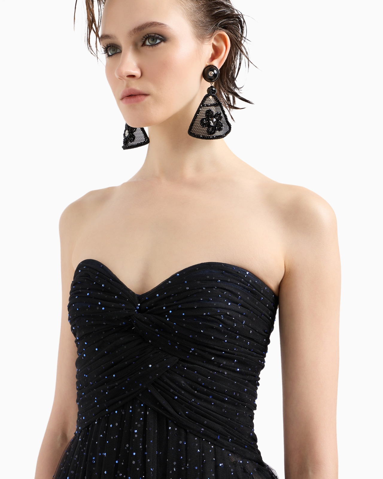 TULLE BUSTIER LONG DRESS WITH RHINESTONE EMBROIDERY - 5