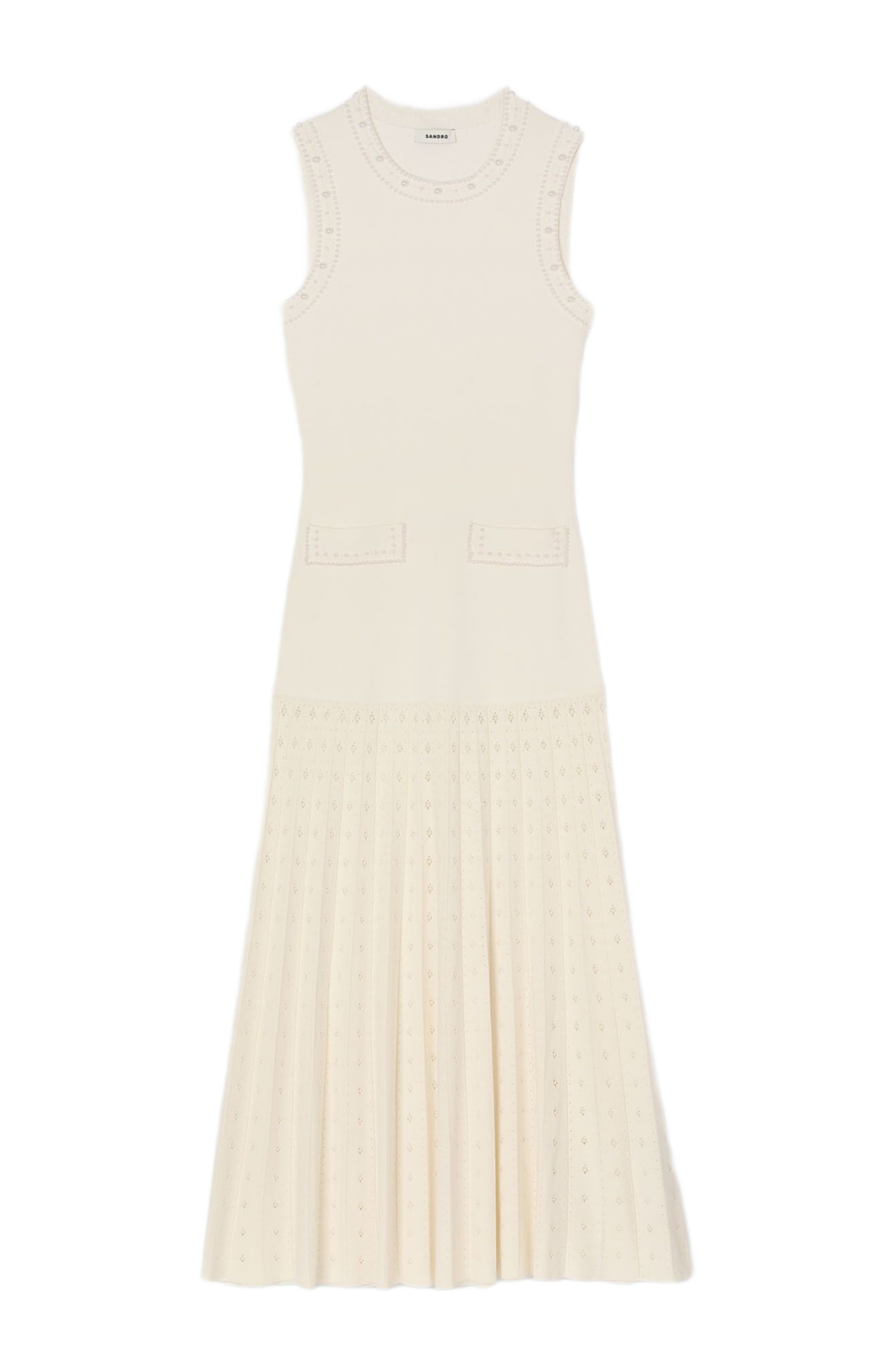 SANDRO Pearl bead knit maxi dress in Ecru at Nordstrom - 5