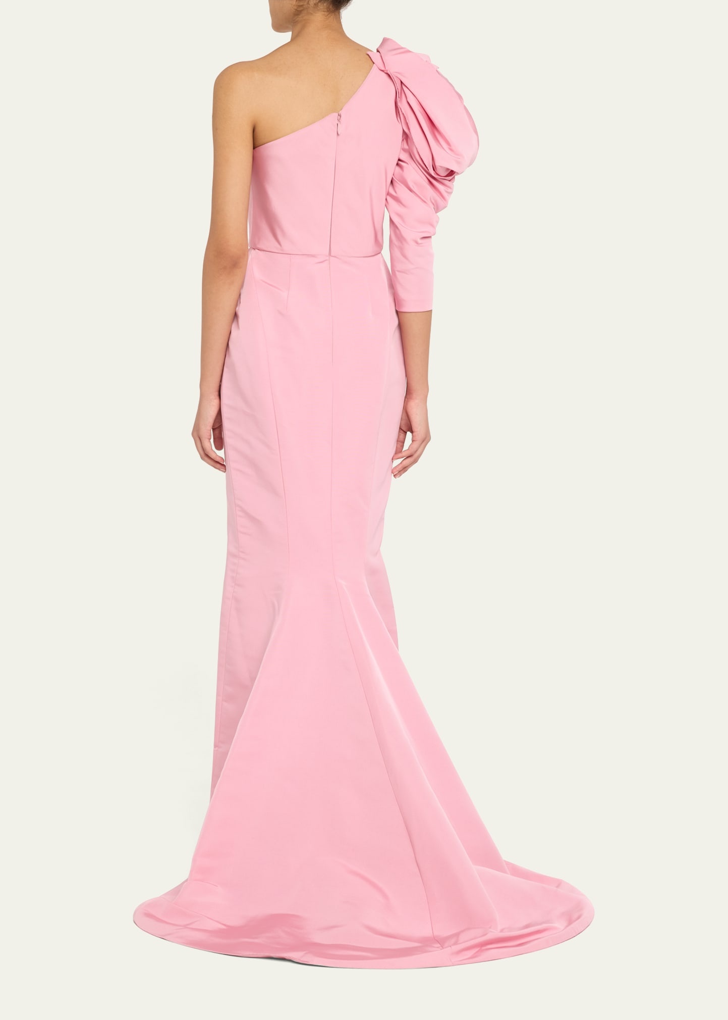 One-Shoulder 3D Floral Silk Faille Trumpet Gown - 3