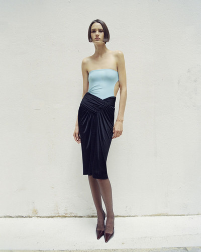 SAINT LAURENT draped pencil skirt in shiny jersey outlook