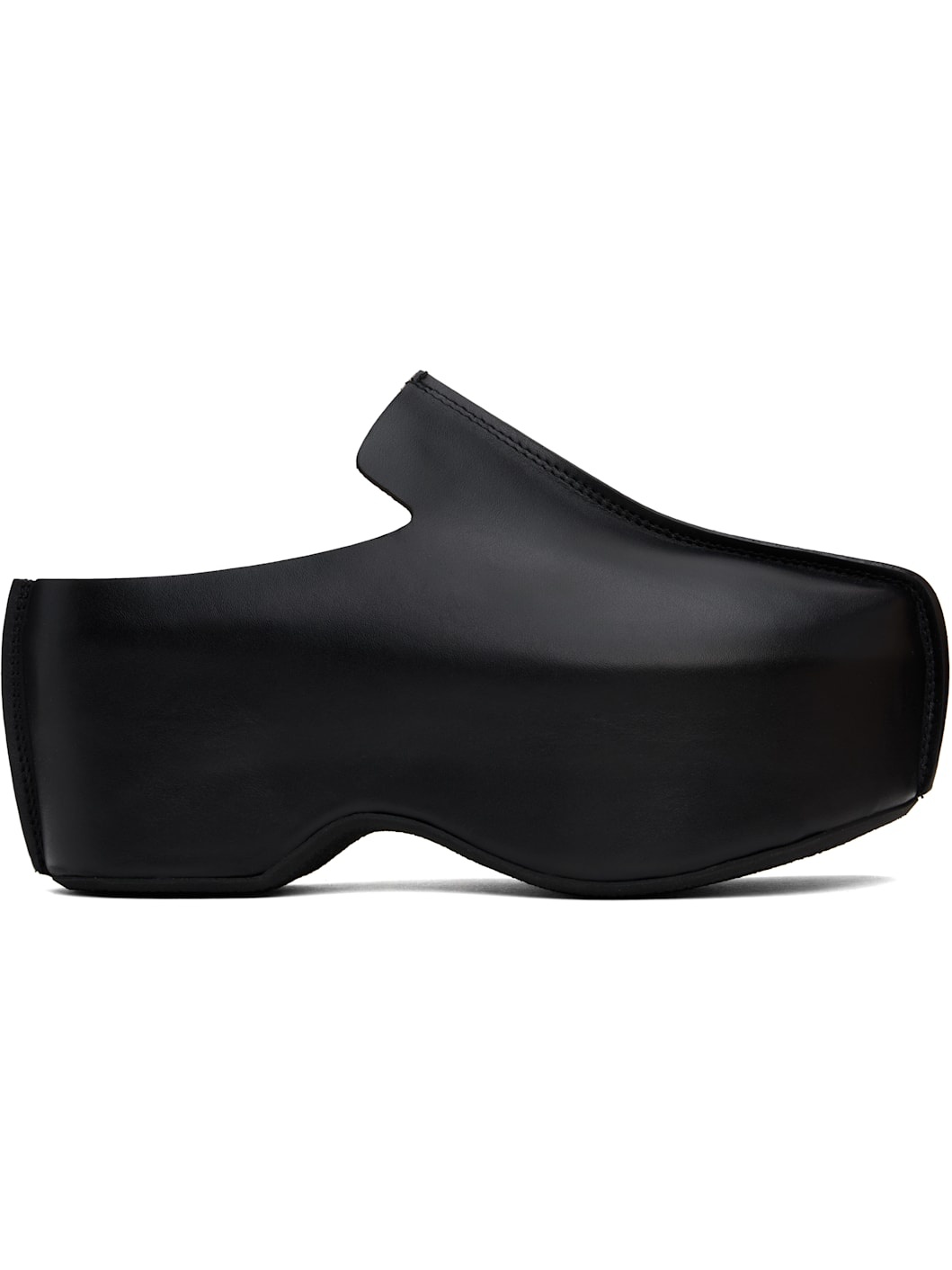 Black Leather Platform Slip-on Loafers - 1