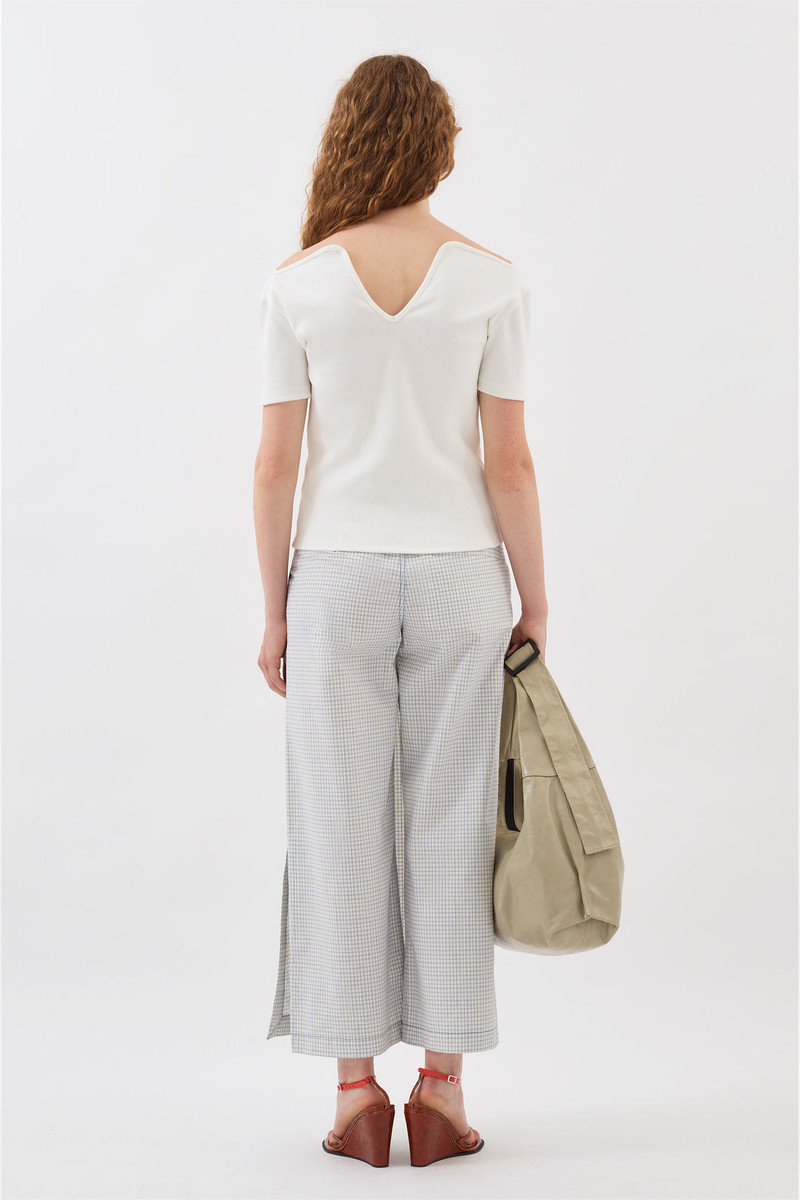 NEW LONG PANTA SKIRT / off white & blue check 6