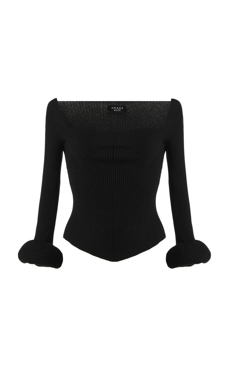 KNIT TOP WITH SQUARE DECOLLETE AND DOUGHNUT SLEEVES BLACK 9