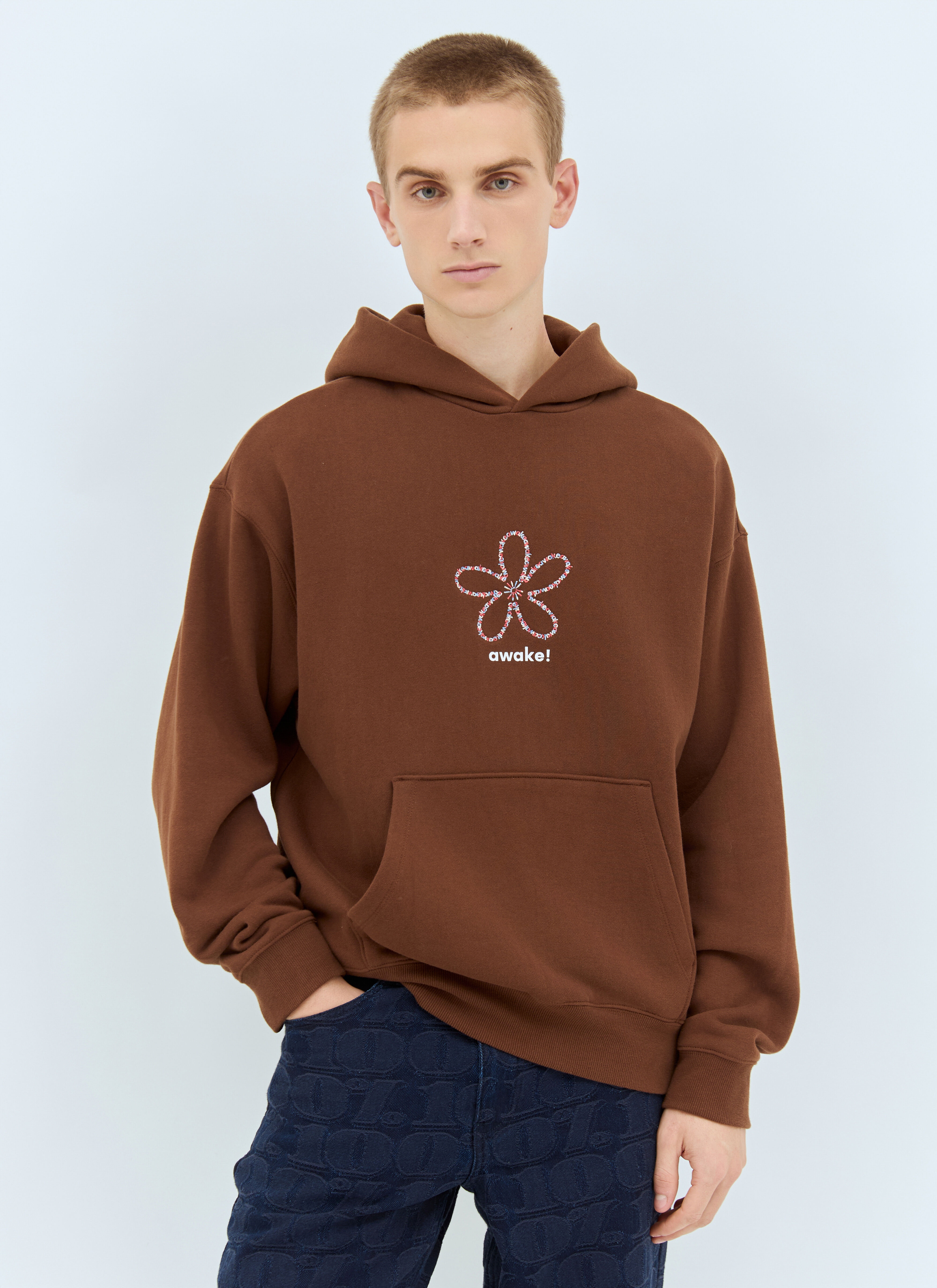Flower Stamp Zip Hooded Sweatshirt - 1