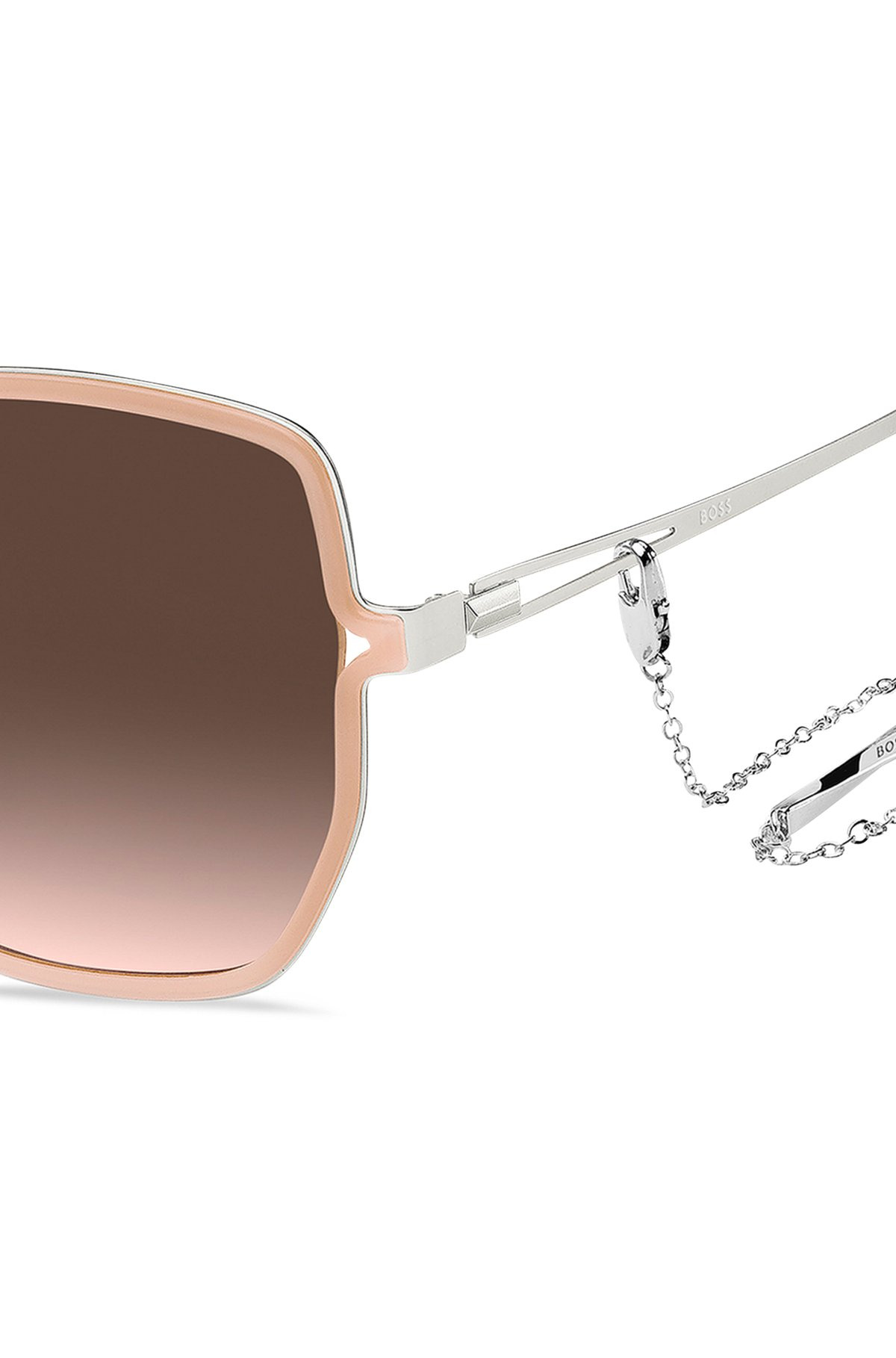 NUDE-FRAME SUNGLASSES WITH FORKED TEMPLES AND BRANDED CHAIN - 2
