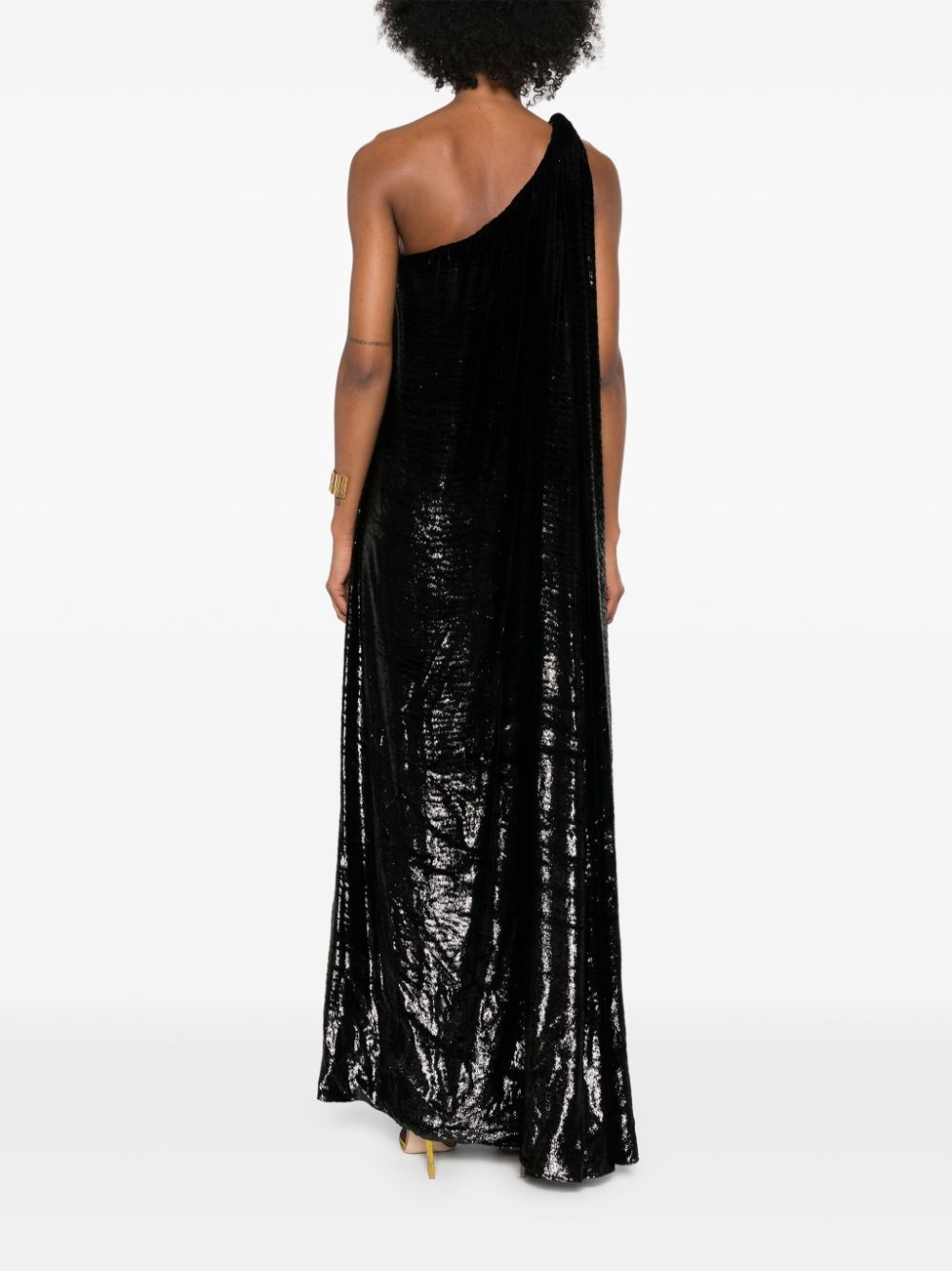 one-shoulder lamÃ©-effect dress - 4