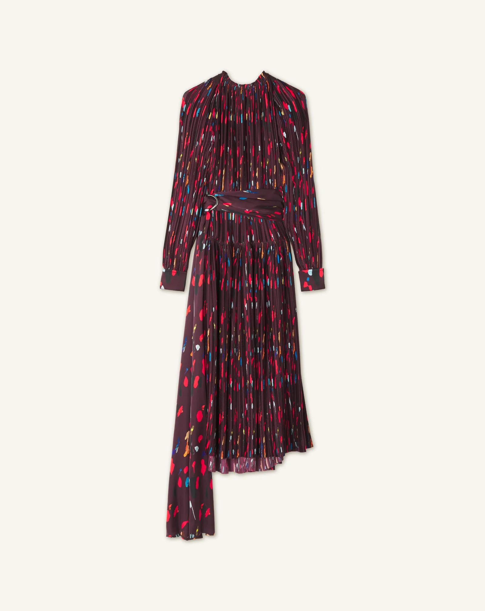 PRINTED PLEATED CHARMEUSE DRESS - 1