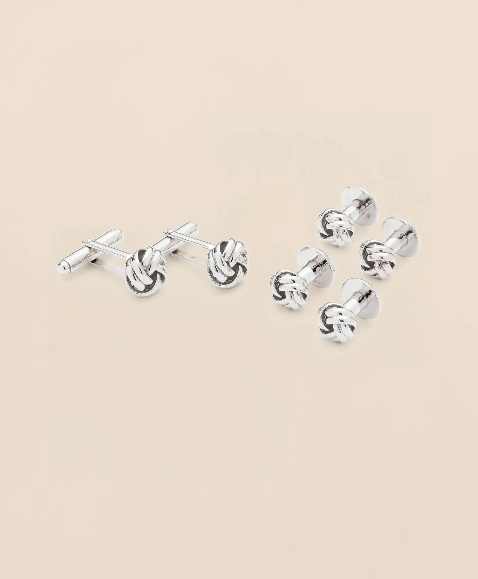 Sterling Silver Rhodium-Plated Knot Stud Sets - 1
