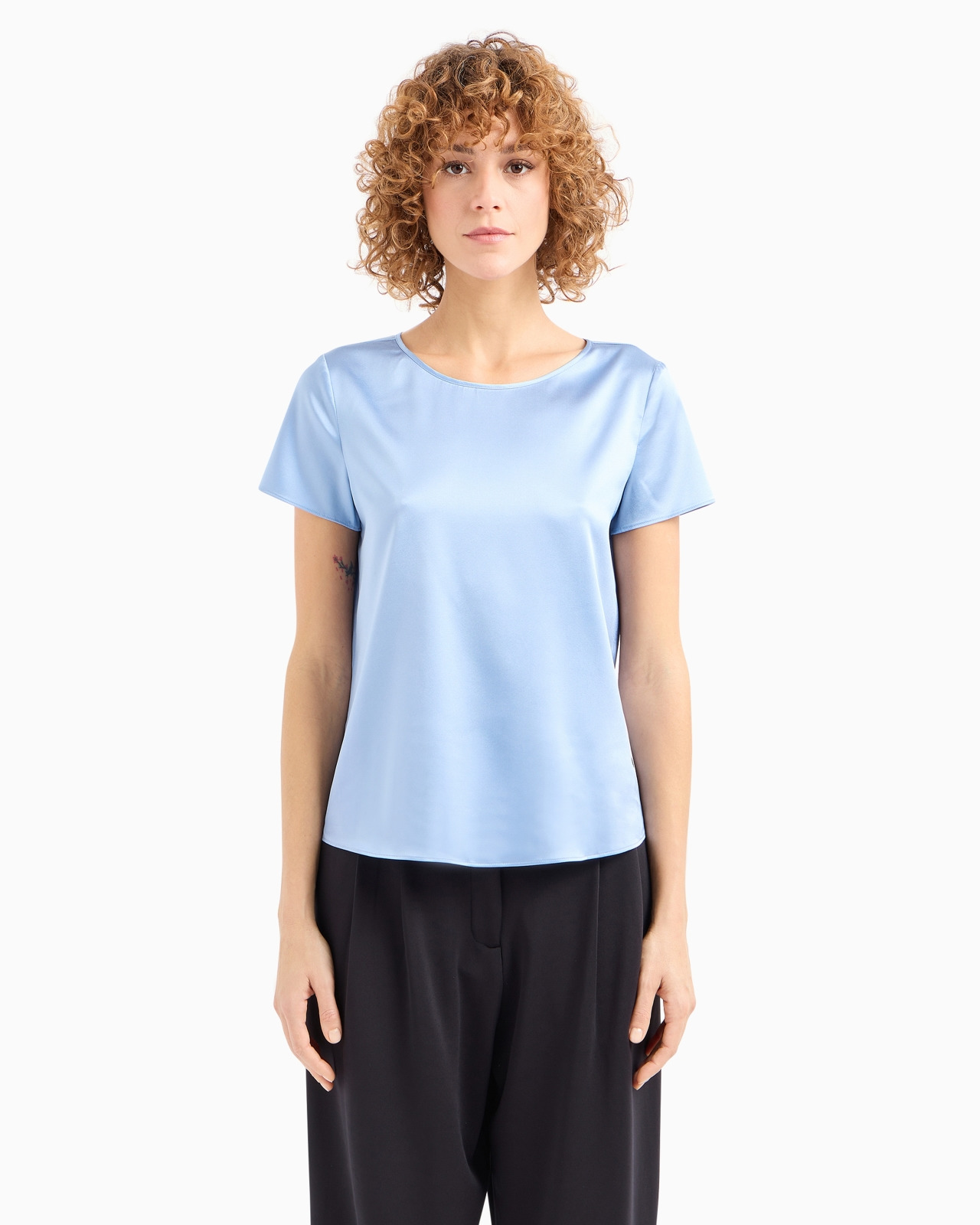 Short-sleeved silk satin blouse - 2