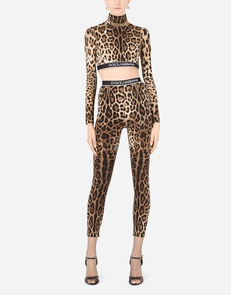 Long-sleeved leopard-print charmeuse top with branded elastic - 6