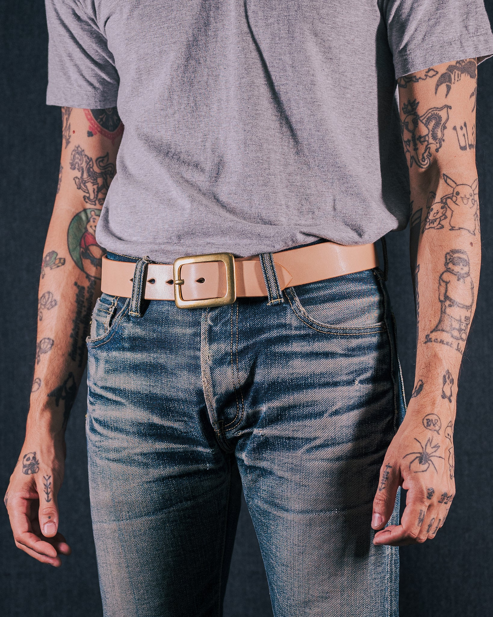 IHB-11-NAT Heavy Duty "Tochigi" Leather Belt with Brass Garrison Buckle - Natural - 8