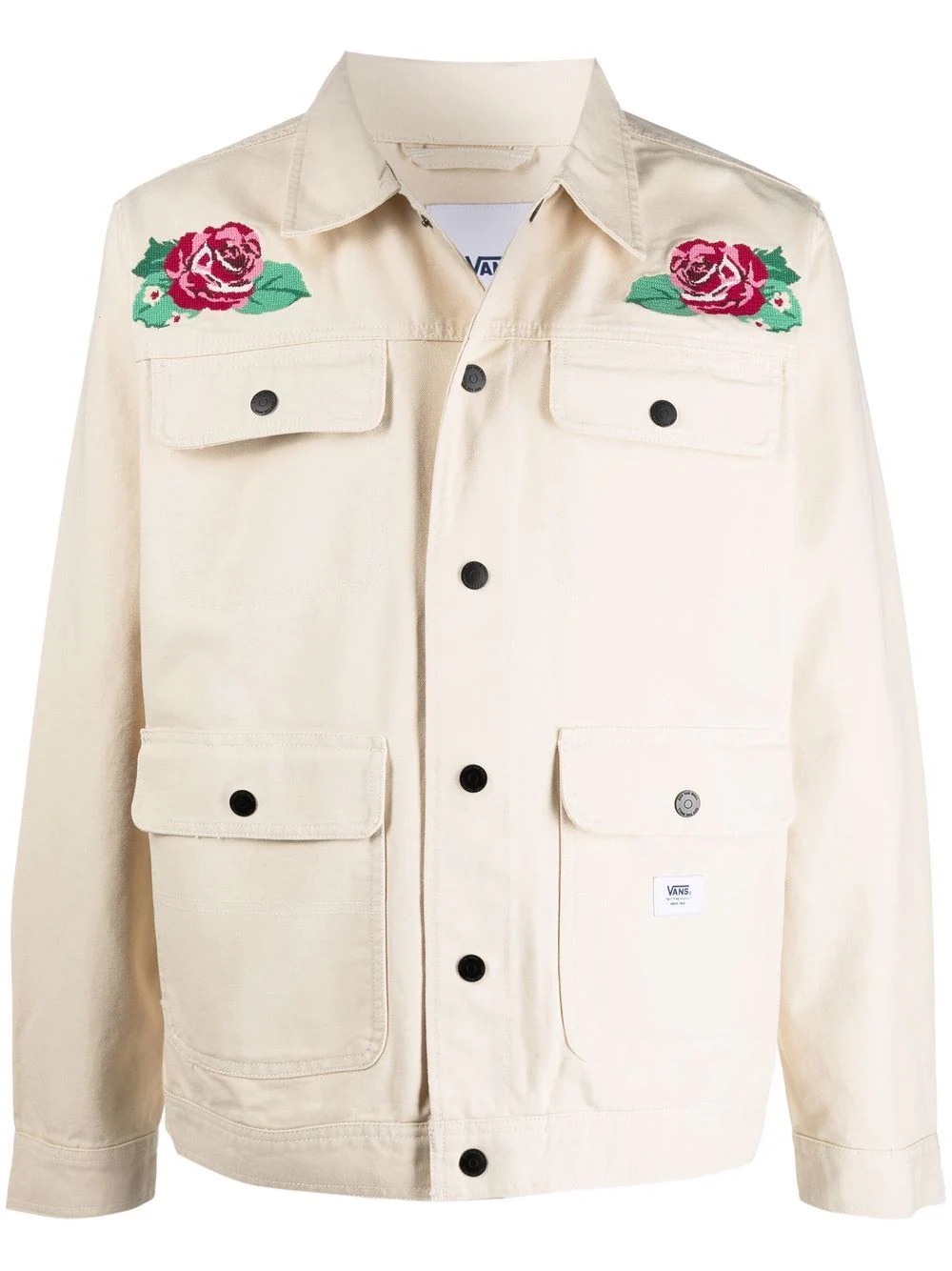 floral-embroidered cotton jacket - 1