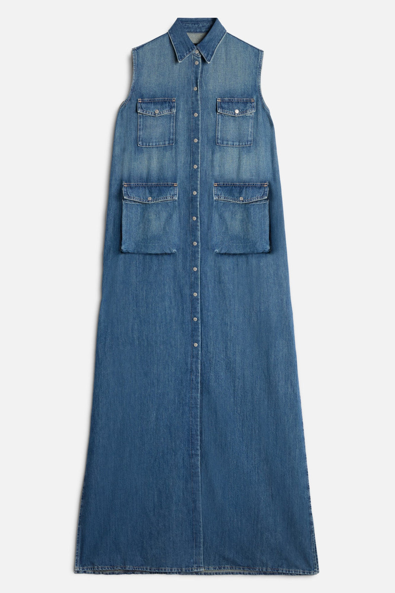 CARGO SLEEVELESS DRESS in Indigo Linen 1