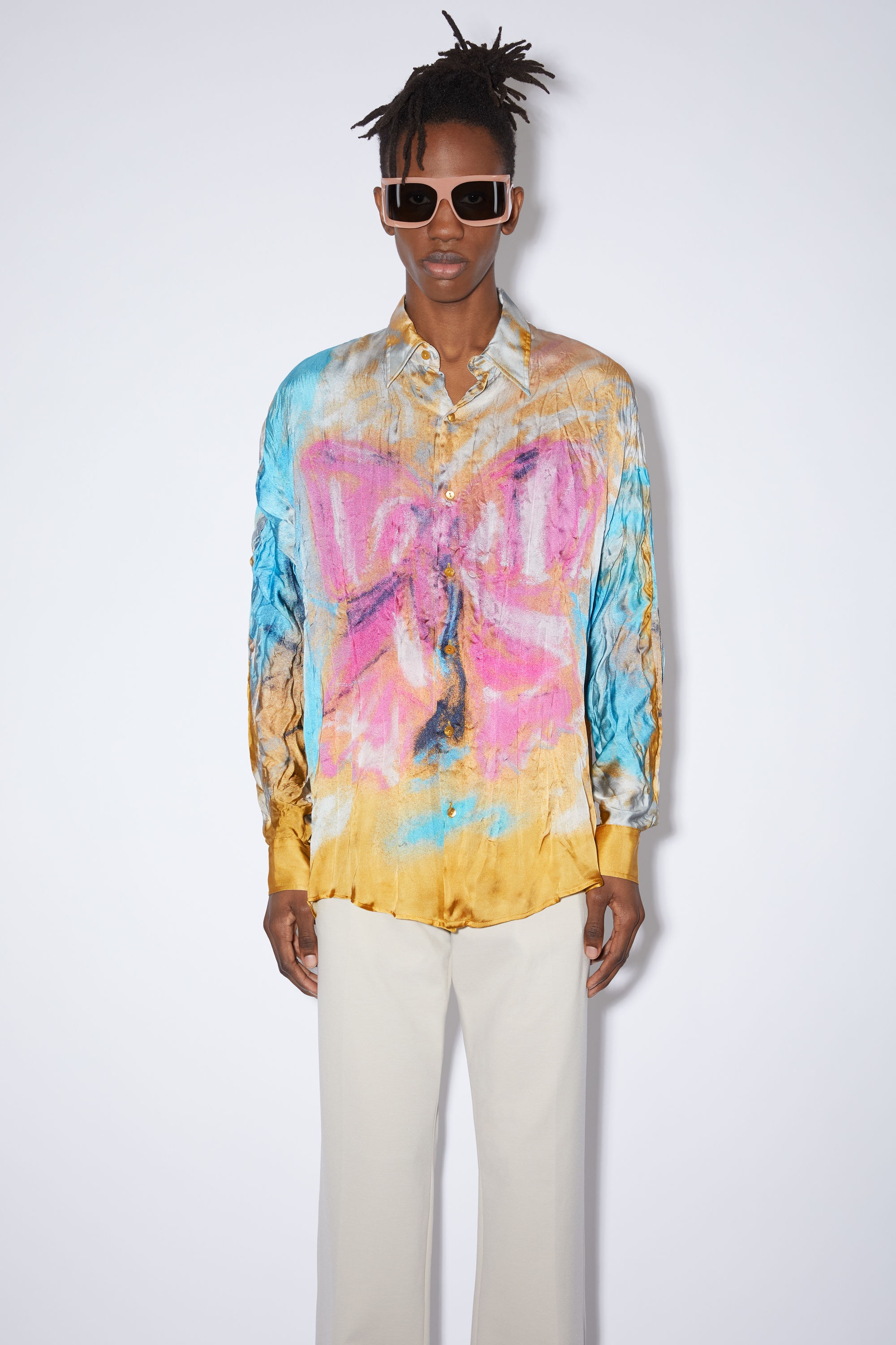 Printed button-up shirt - Straw yellow/pink - 2