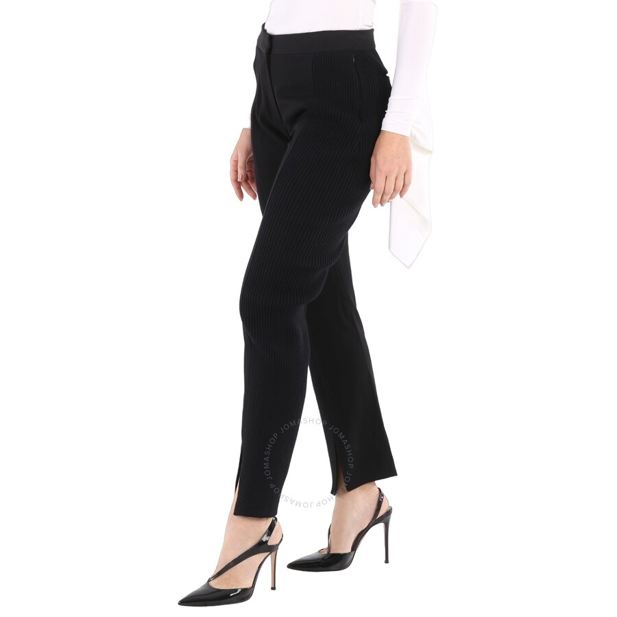 Burberry Ladies Black Ribbed-Panel Flared Wool Trousers - 2