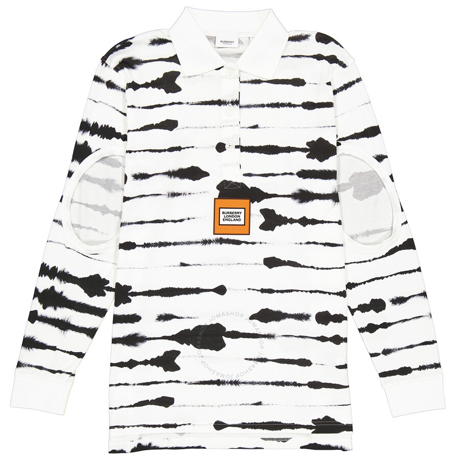 Burberry Ladies Monochrome Watercolor Printed Cotton Polo Shirt - 4