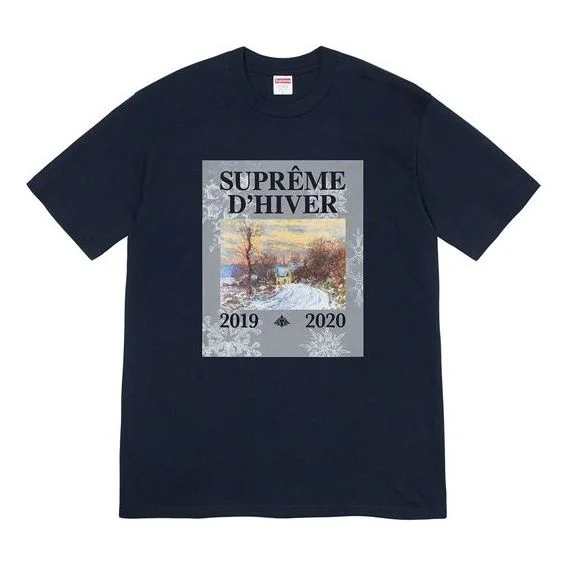 Supreme FW19 Week 17 DHiver Tee Winter Scene Printing Short Sleeve Unisex Navy Blue SUP-FW19-10932 - 1
