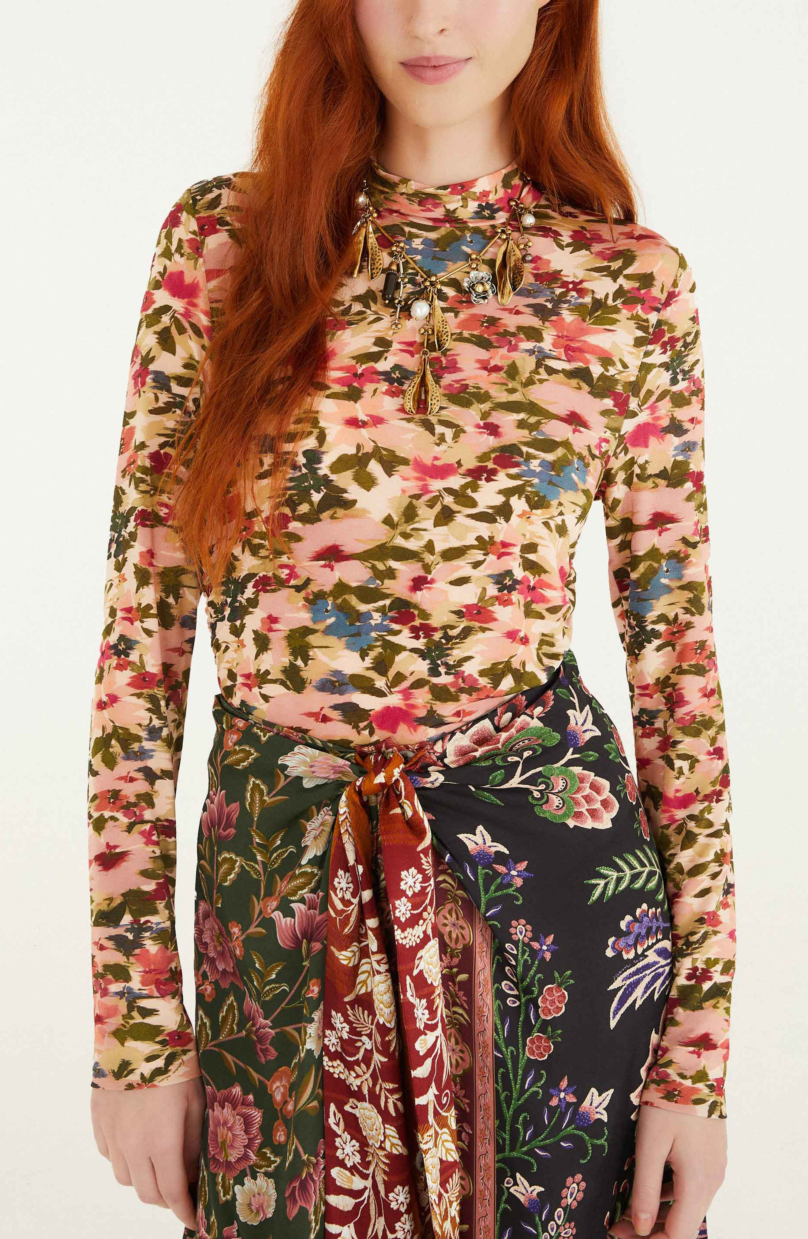FARM Rio Ikat Tiny Flowers Jersey Top in Pink at Nordstrom - 3