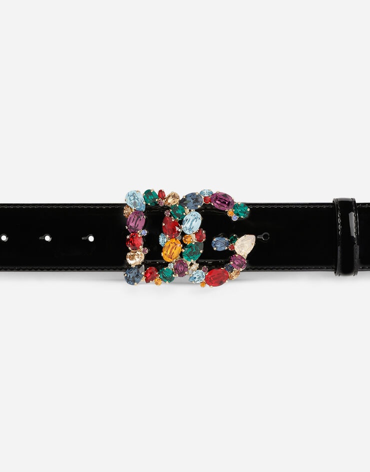 Patent leather belt with crystal-detailed DG logo - 3