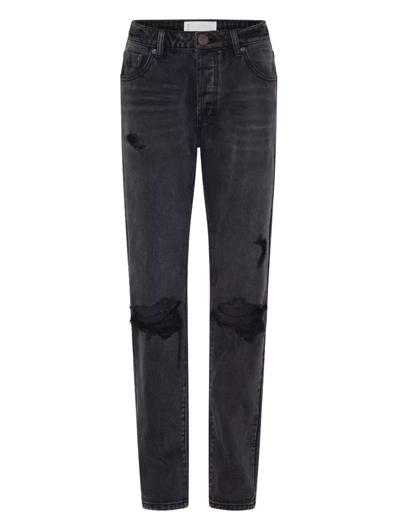 five-pocket distressed jeans 1