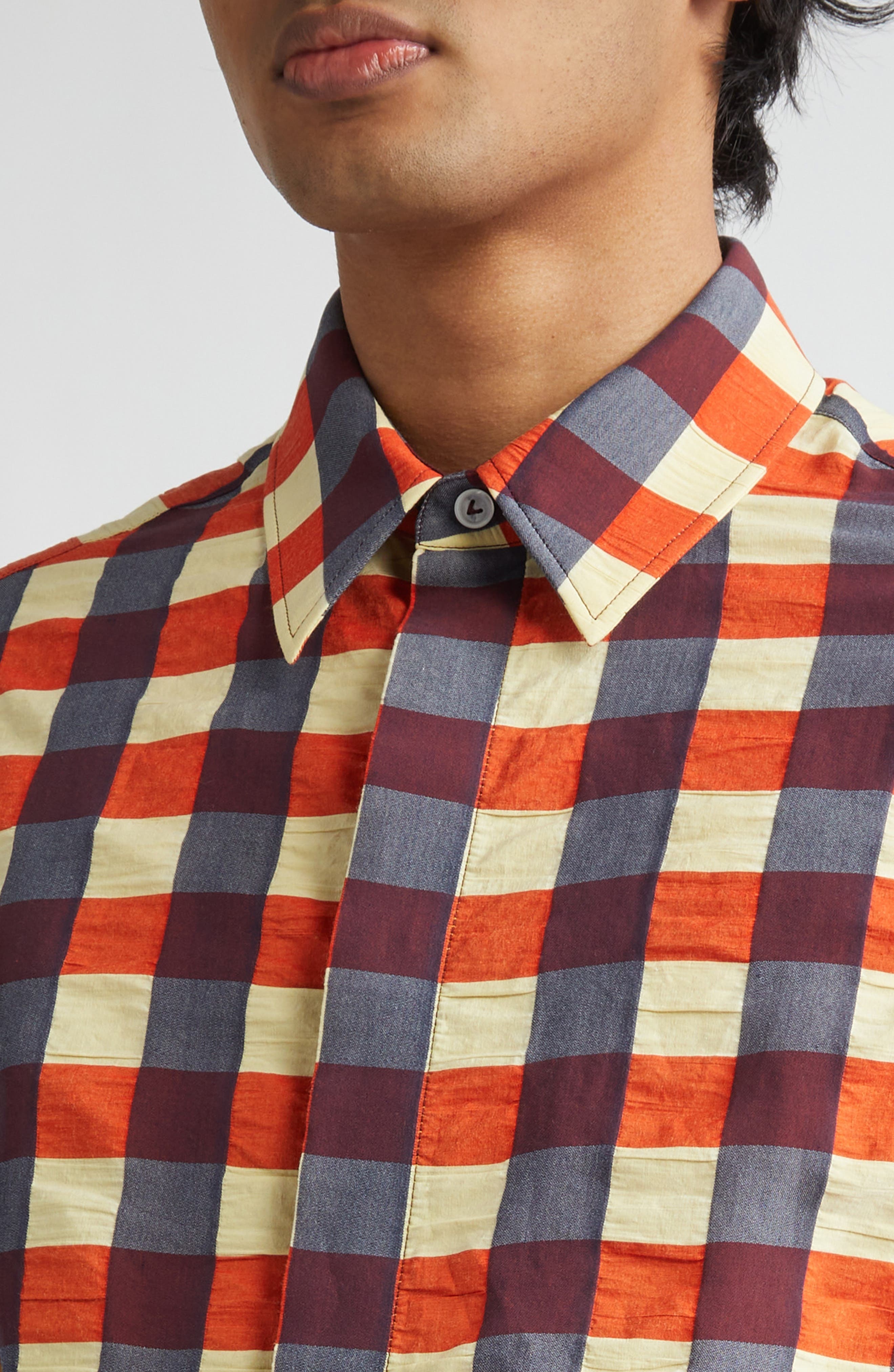 Bottega Veneta Macro Gingham Cotton Button-Up Shirt in Banana/Tulip/Wave at Nordstrom - 4