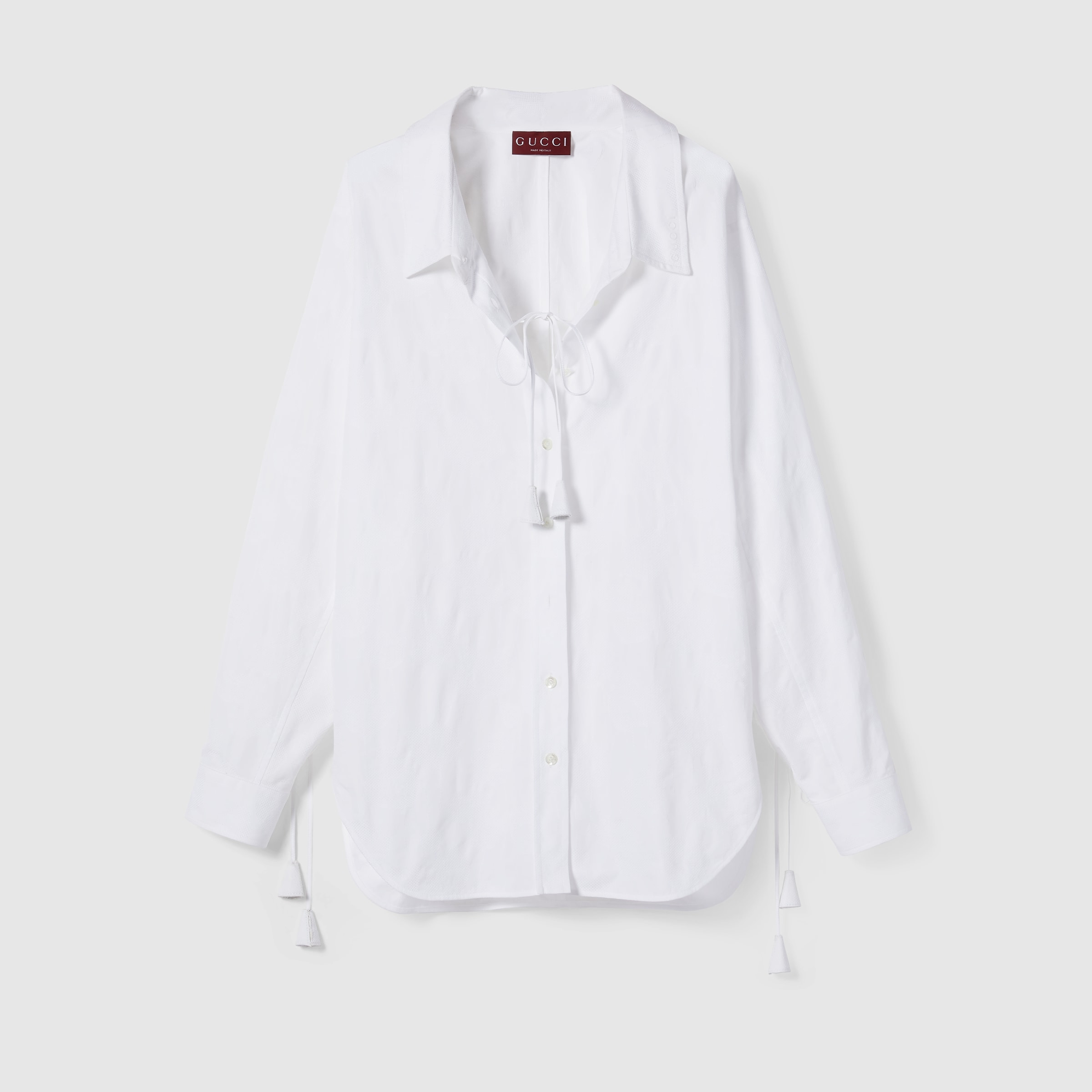 Cotton floral jacquard shirt with tie - 7