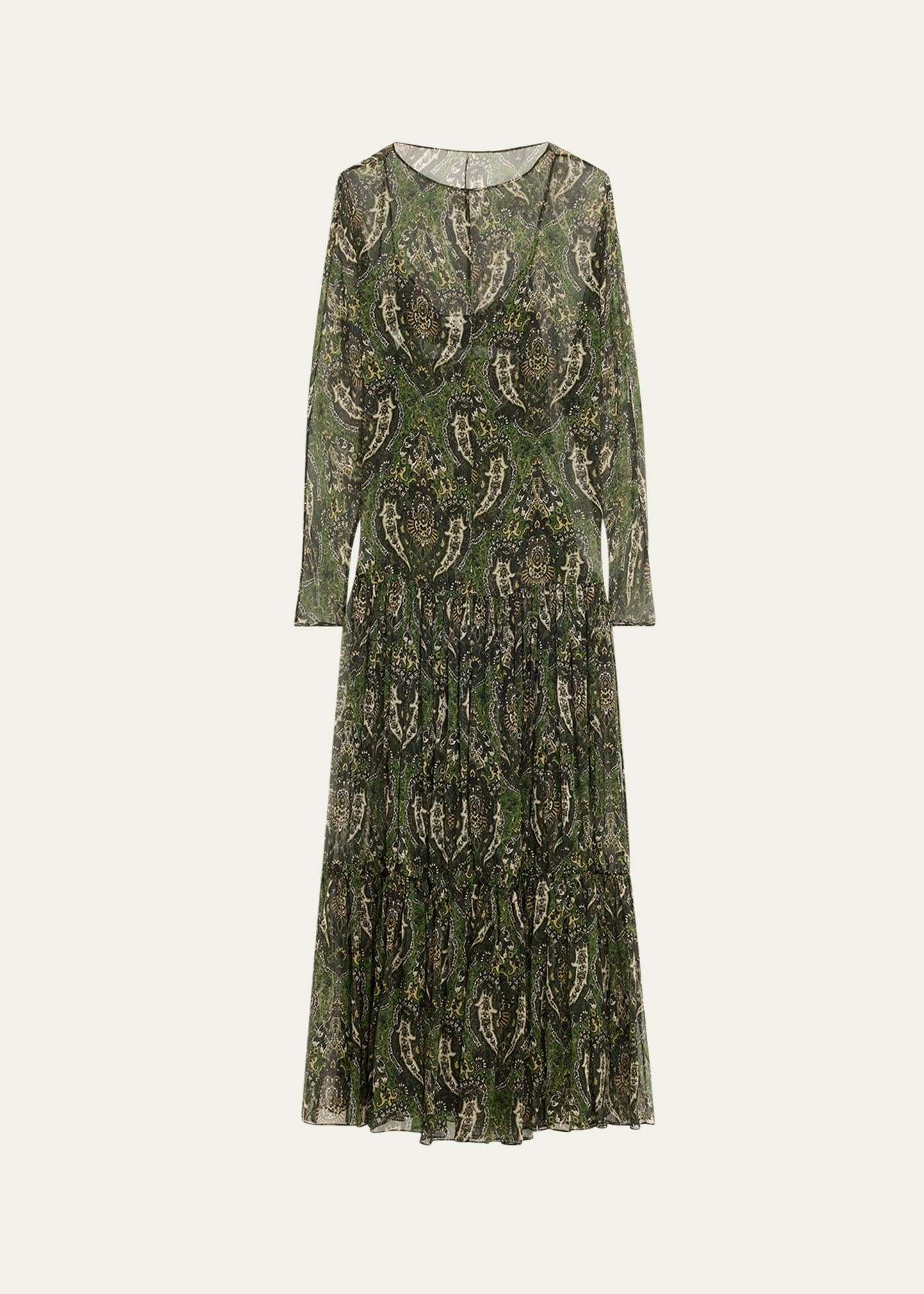Sheer Paisley Print Gown with Slip Underpinning - 1